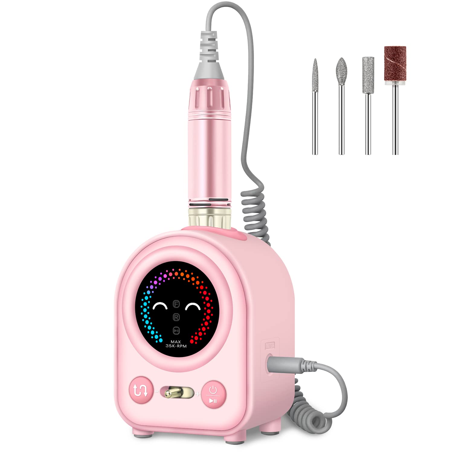 Professional Electric Nail Drill 35000RPM - Adjustable Speed Manicure & Pedicure Kit with 4 Drill Bits, Quiet Portable Nail File for Acrylic & Gel Nails - Perfect for Home Salon & Professional Nail Care (Pink)