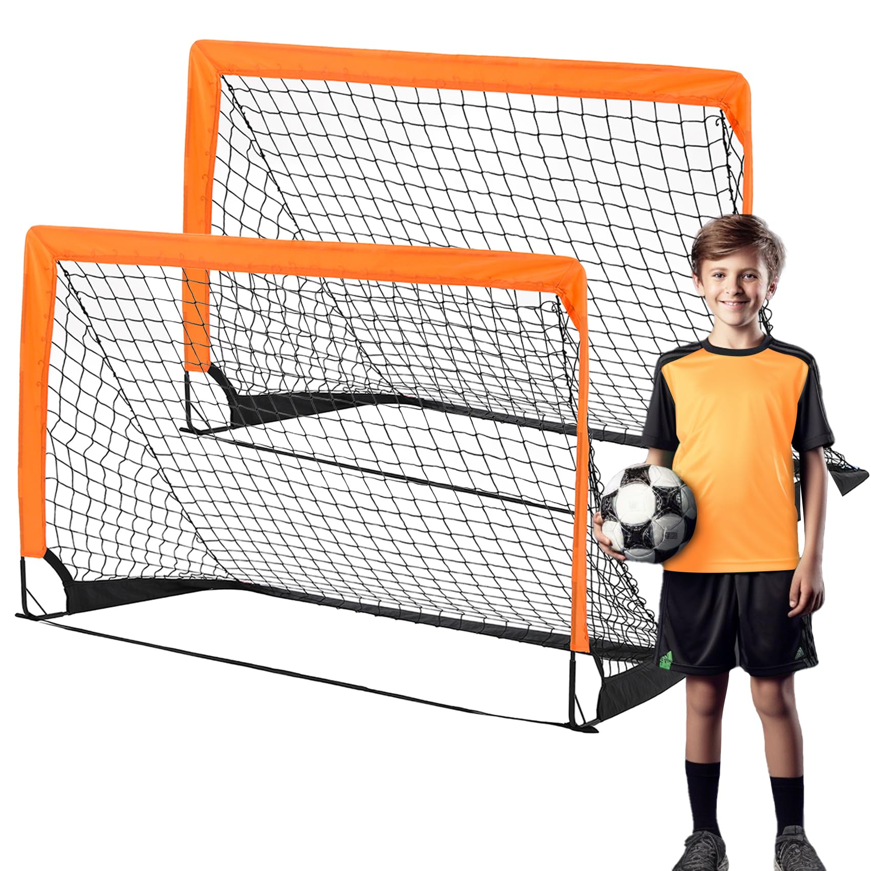 2-Pack Portable Soccer Goals for Backyard - Pop Up Folding Soccer Goal Net for Indoor or Outdoor Use, Practice Mini Soccer Goals for Kids and Youth, 4' x 3' Training Football Net with Carry Bag - Perfect for Backyard Practice, Park Games & Youth Soccer Training