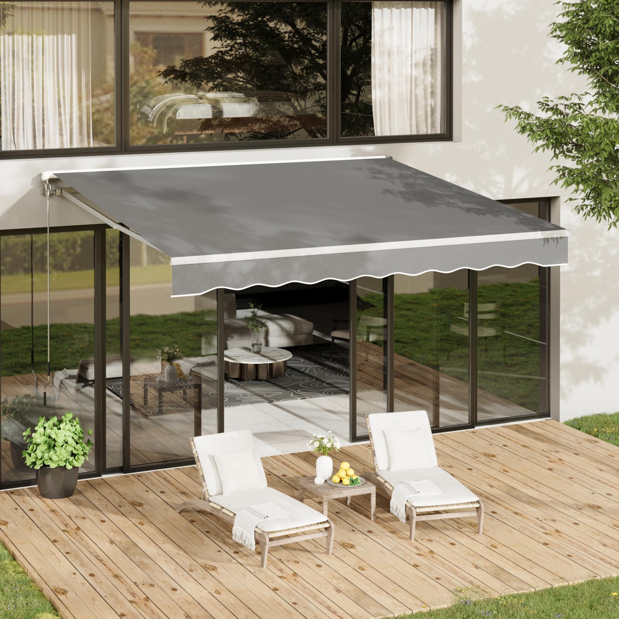 AECOJOY 10'×8' Retractable Patio Awning - Manual Crank Sun Shade Cover for Outdoor Deck, Porch & Backyard - UV Protection Grey Canopy (Perfect for BBQs, Poolside Lounging & Outdoor Dining)