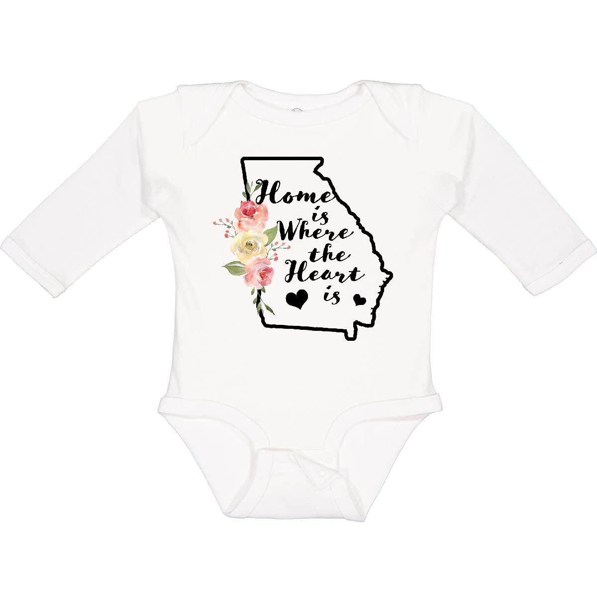 Inktastic Georgia Home Where The Heart Is - Watercolor Print Long Sleeve Baby Bodysuit | Soft Cotton Onesie for Newborns & Infants | Perfect for Family Photos, Holidays & Casual Outings