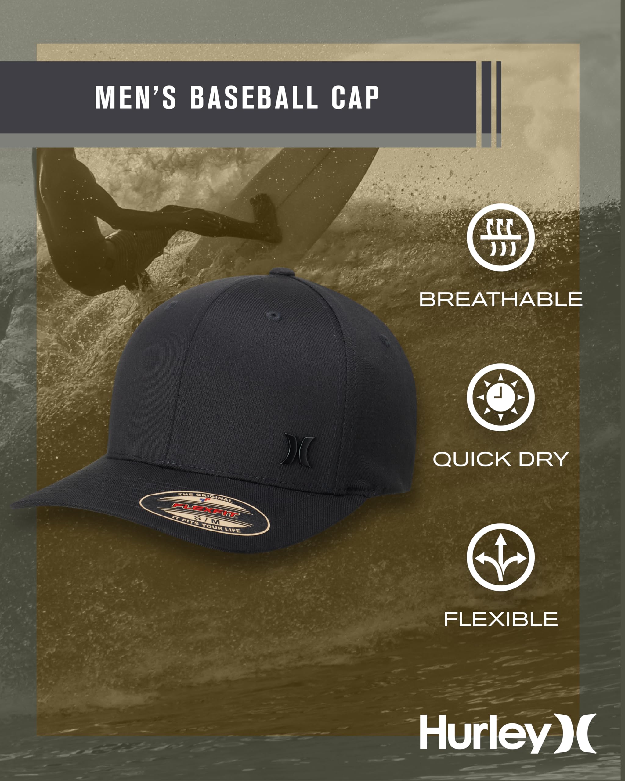 Hurley Men's Baseball Cap - Iron Corp Fitted Hat for Men | Adjustable & Stylish Baseball Hat for Outdoor Sports, Casual Wear & Sun Protection
