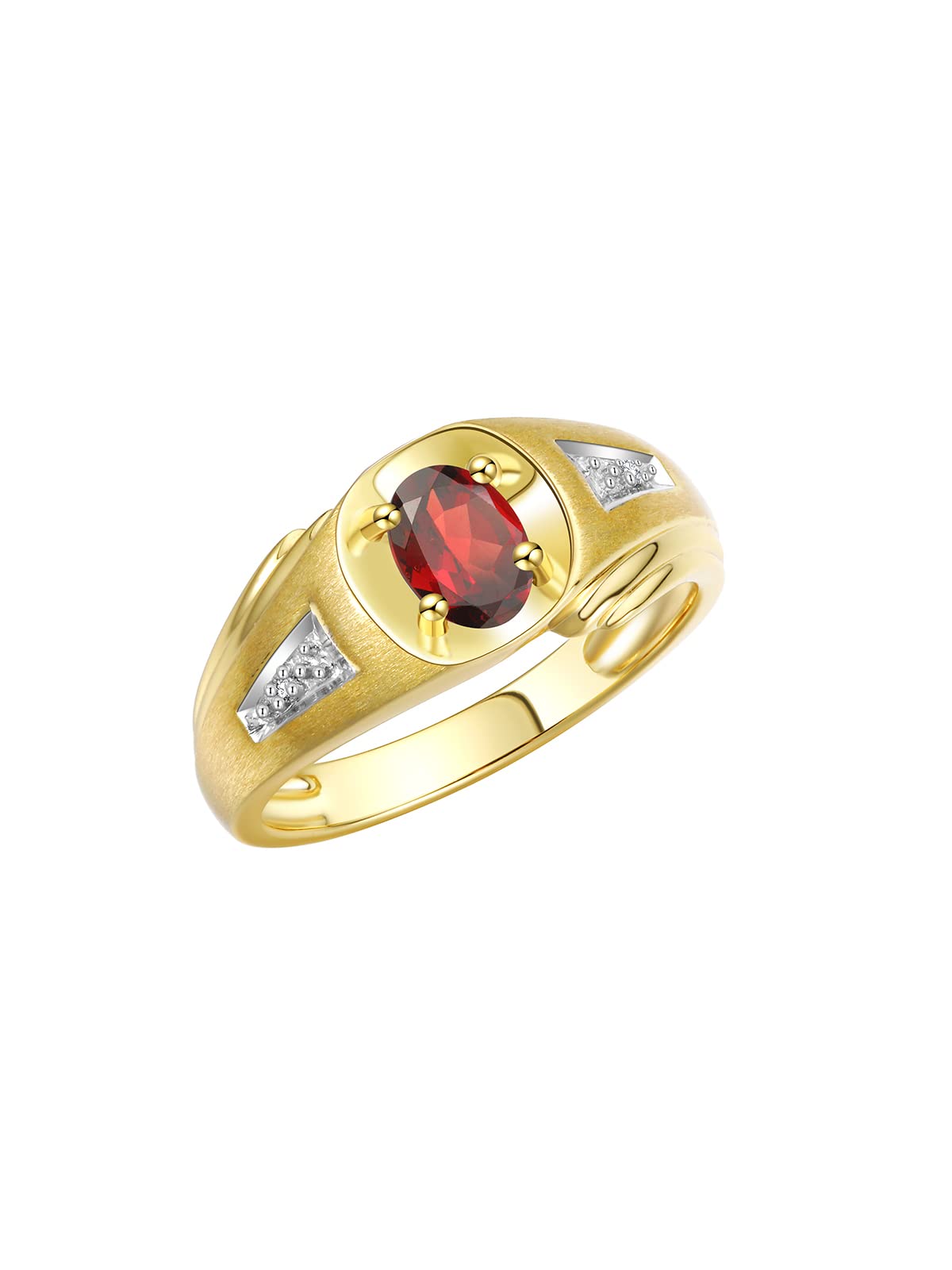 Rylos Men's Classic Designer 8X6MM Oval Gemstone & Diamond Ring - Yellow Gold Plated Silver Birthstone Ring for Men (Sizes 8-13) | Perfect for Weddings, Anniversaries, Gifts & Everyday Wear