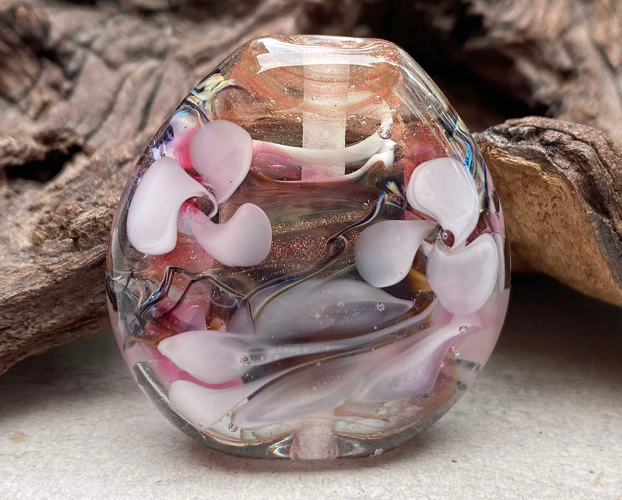 Japanese Cherry Blossom Lampwork Glass Focal Bead for Jewelry Making - Handmade Artisan Bead for Necklaces, Bracelets, DIY Crafts - Perfect for Spring & Wedding Accessories