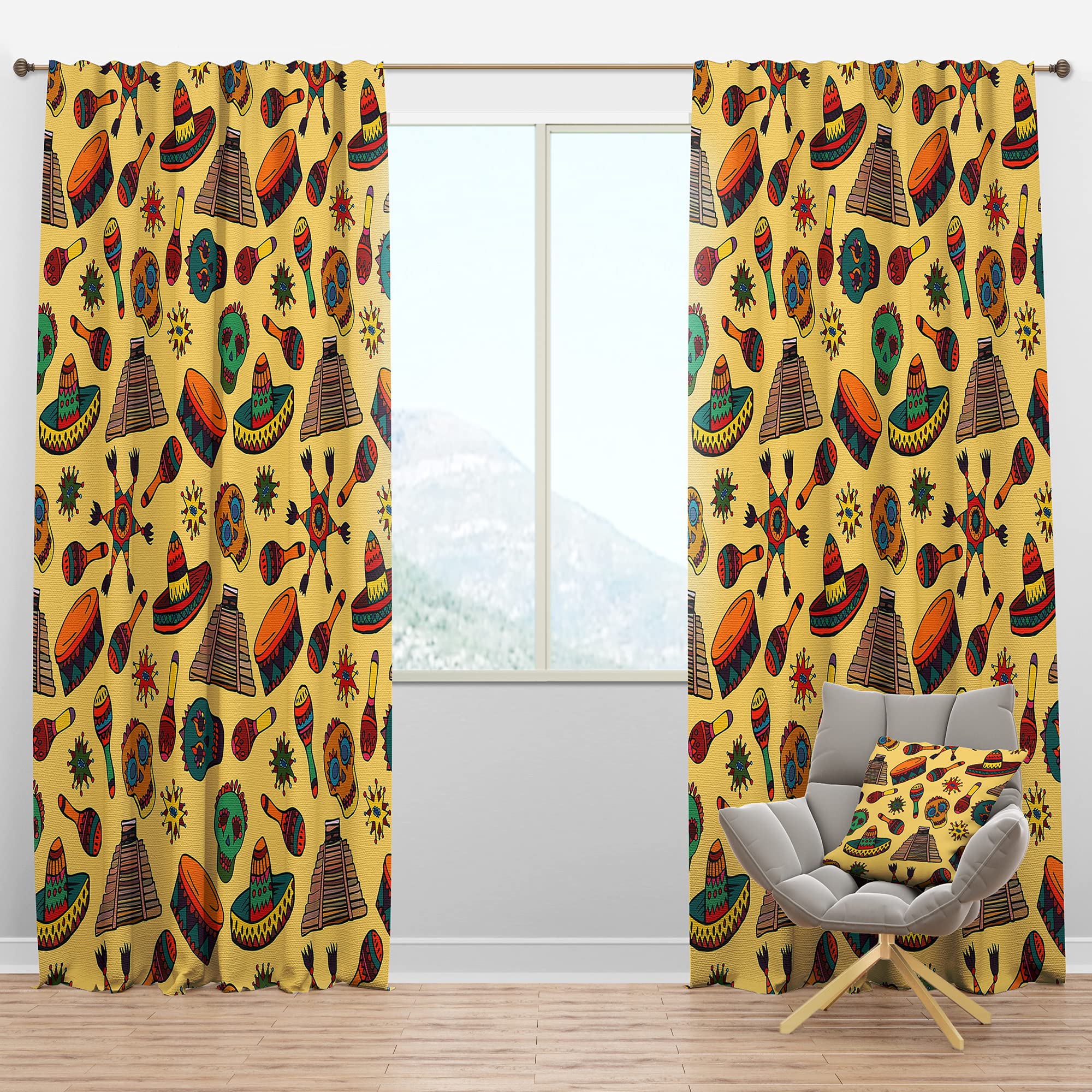 Mexican Symbol Blackout Curtains - Thermal Insulated Single Panel (52x120 Inches) for Bedroom & Living Room - Perfect for Home Decor, Privacy & Light Blocking