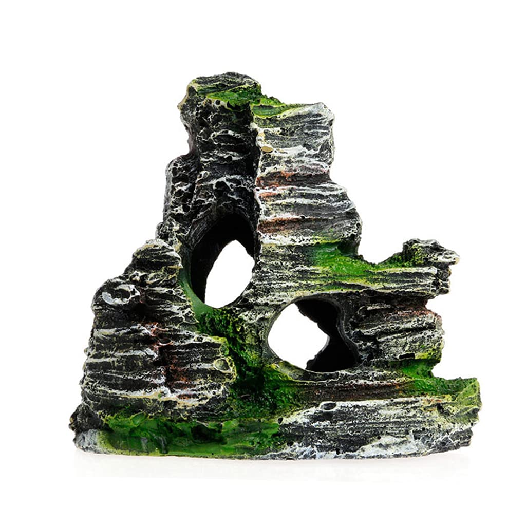 Baoblaze Resin Mountain View Aquarium Ornament - Miniature House Bridge Fish Tank Decoration with Moss (11x5x11cm) for Tropical & Betta Fish Tanks - Perfect for Underwater Landscaping & Aquascaping