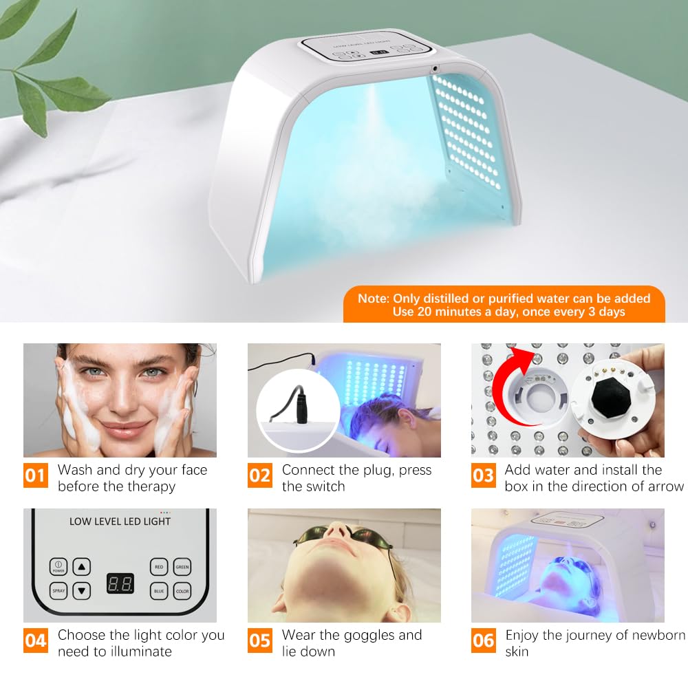 7 Color LED Light Therapy Device for Face - Red Light Beauty Machine with Spray, Professional PDT Facial Skin Care for Anti-Aging & Acne Treatment - Perfect for Home Spa & Salon Use