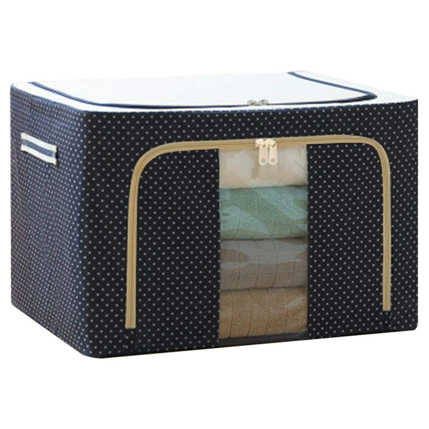 Oxford Cloth Steel Frame Storage Box - Foldable Clothes Organizer with Double Zipper & Clear Window, Large Capacity Garment Bag for Travel, Seasonal Clothes Storage & Home Organization (A)