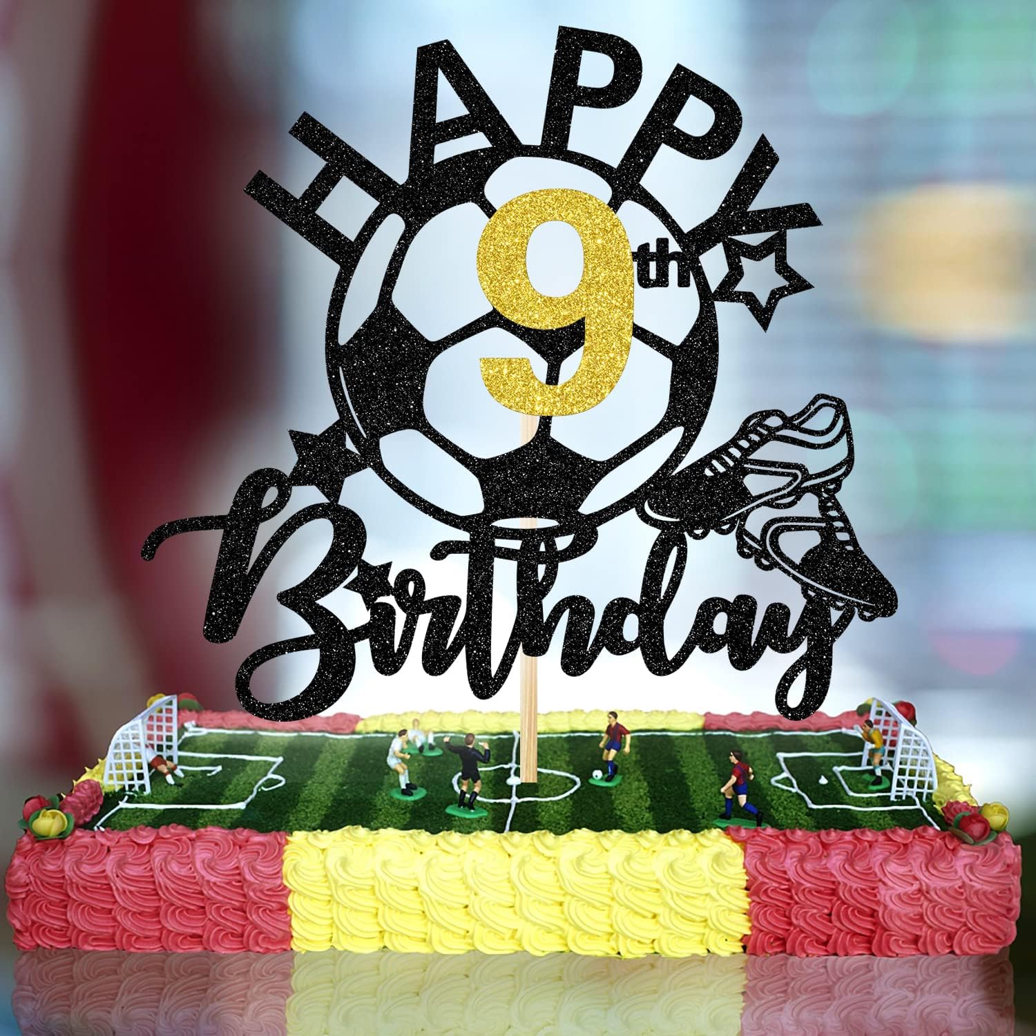 9th Birthday Cake Topper - Soccer Theme Party Decorations for Boys & Girls | Football Player Cake Topper for 9 Year Old Birthday Party | Perfect for Soccer-Themed Birthday Cakes, Cupcakes & Party Decor