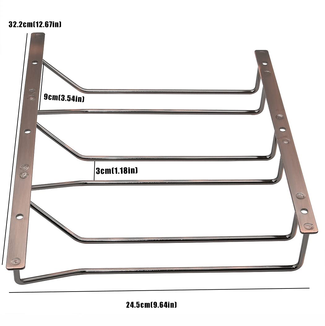 Under Cabinet Wine Glass Rack - 3-Tier Stemware Holder for Bar & Kitchen | Space-Saving Metal Organizer with Red Copper Finish (1 Pack) | Perfect for Storing Wine, Champagne & Cocktail Glasses Under Shelves or Countertops