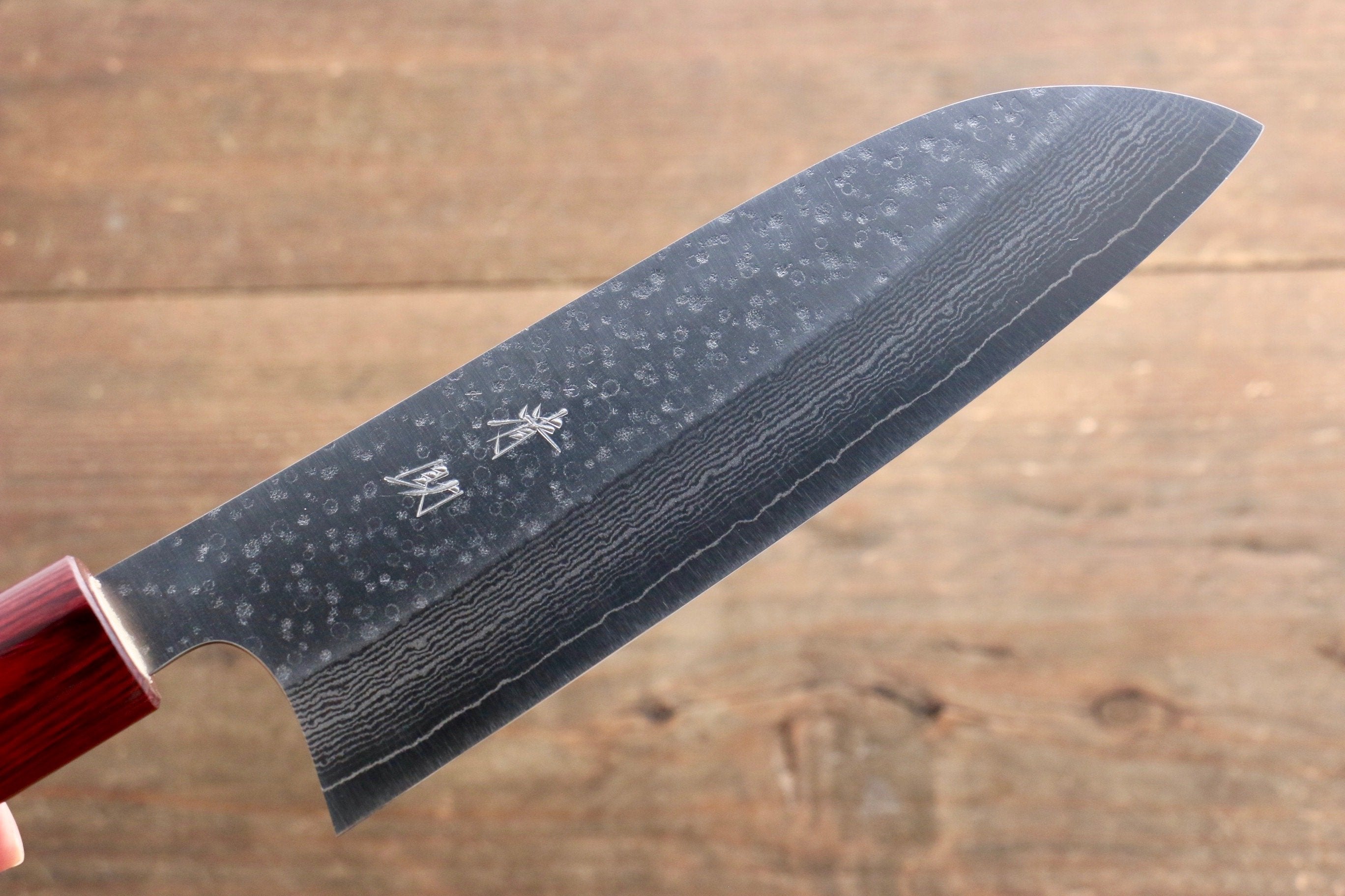 Premium Seisuke VG10 16-Layer Hammered Damascus Santoku Knife 165mm with Magnolia Wood Handle - Japanese Kitchen Knife for Professional Chefs & Home Cooking, Perfect for Slicing, Dicing & Chopping Vegetables, Meat & Fish
