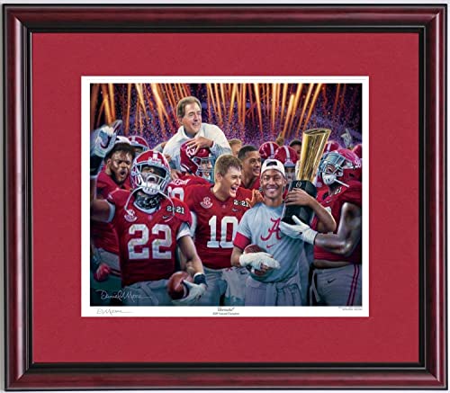 Daniel Moore Alabama Football 2020 Perfect Season National Championship Framed Art Print - Officially Licensed College Football Wall Decor for Game Room, Man Cave & Sports Bar