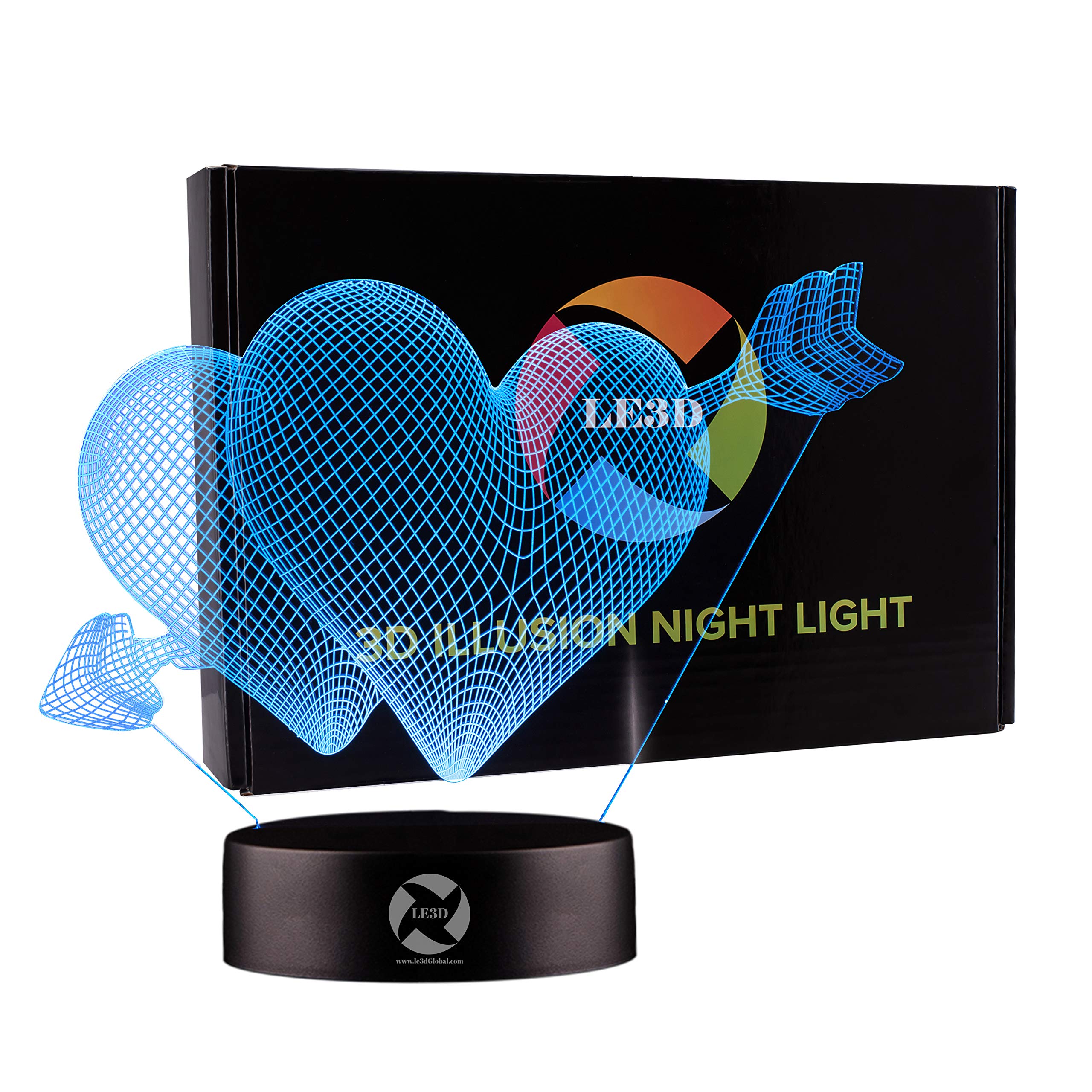 3D Optical Illusion Night Light - 7 LED Color Changing Lamp with Remote Control - Safe Soft Glow for Kids & Adults - Perfect for Bedroom, Nursery, or Relaxation - Helps Reduce Nightmares & Anxiety - Romantic Heart Design Gift Idea