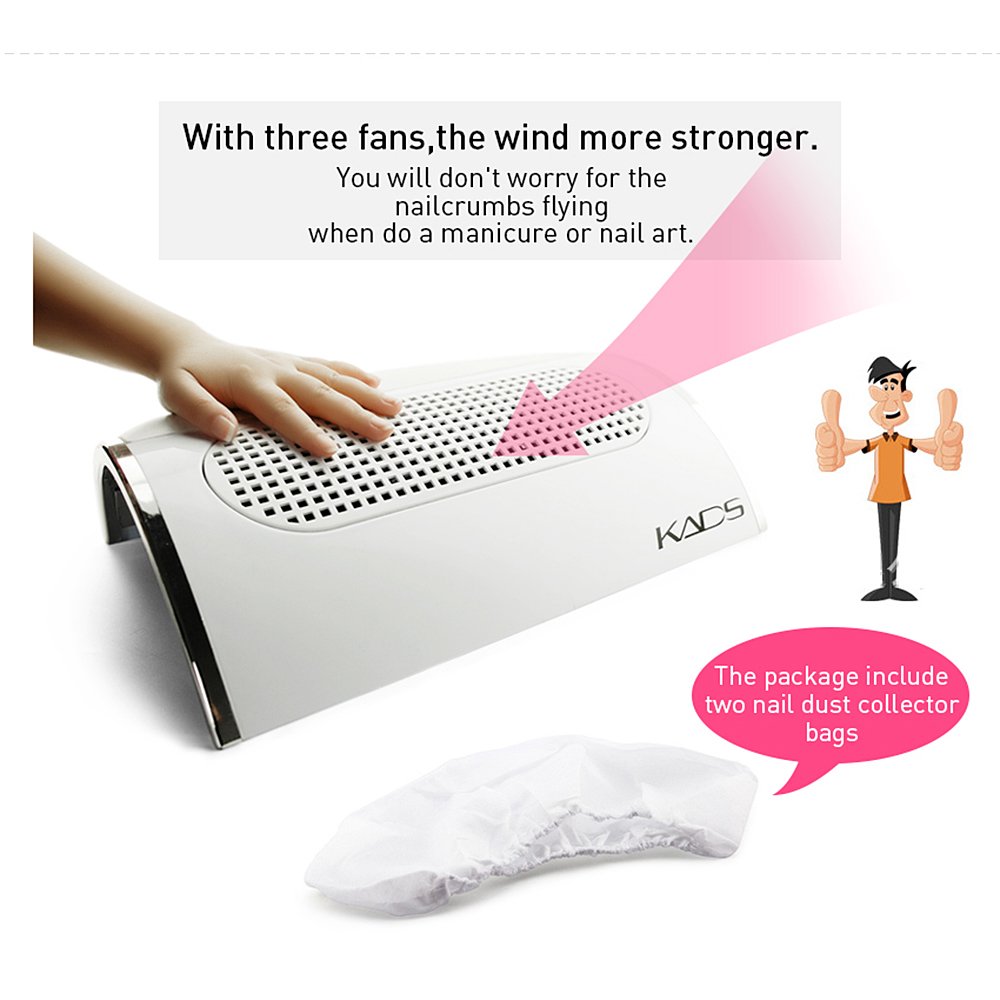 KADS Professional Nail Dust Collector & Suction Fan - High Power Nail Vacuum Cleaner with 2 Dust Bags for Manicure, Nail Art & Salon Cleaning | Perfect for Nail Technicians & Home DIY Beauty Care