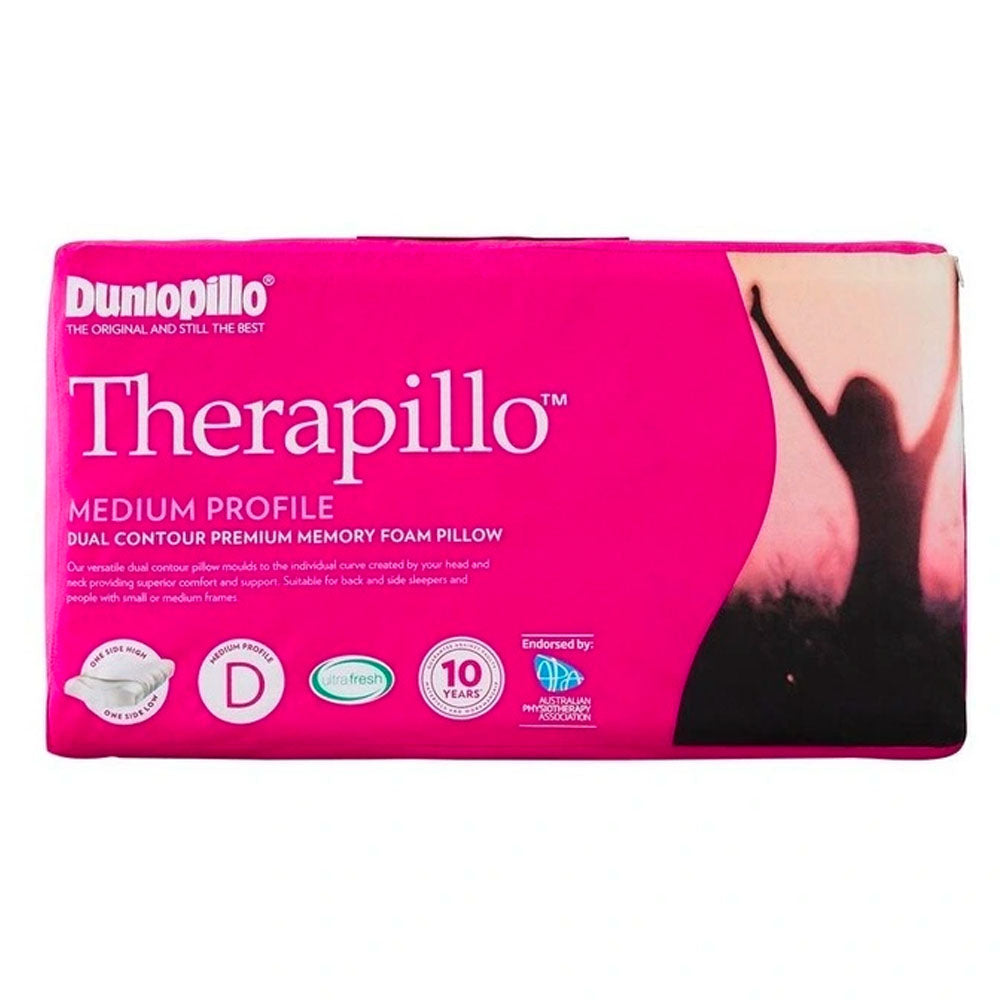 Dunlopillo Therapillo Memory Foam Dual Contour Medium Profile Pillow for Neck Pain Relief & Side Sleepers - Orthopedic Support for Better Sleep & Pressure Relief