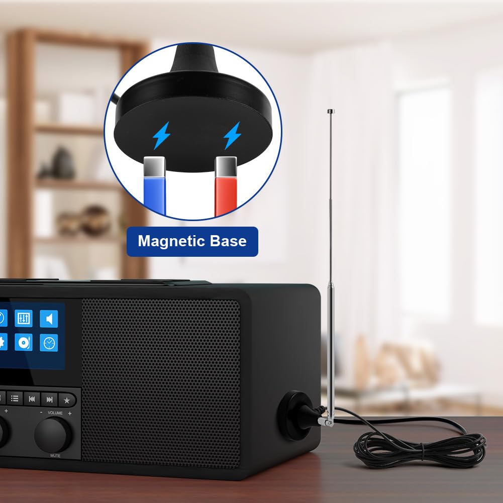 Adiwo 3M FM Indoor Radio Antenna with Magnetic Base - Digital Telescopic DAB Aerial for HiFi System, Tuner, Stereo Amplifier, AV Receiver & Home Theater - Perfect for Enhanced Audio Quality in Living Rooms & Home Studios