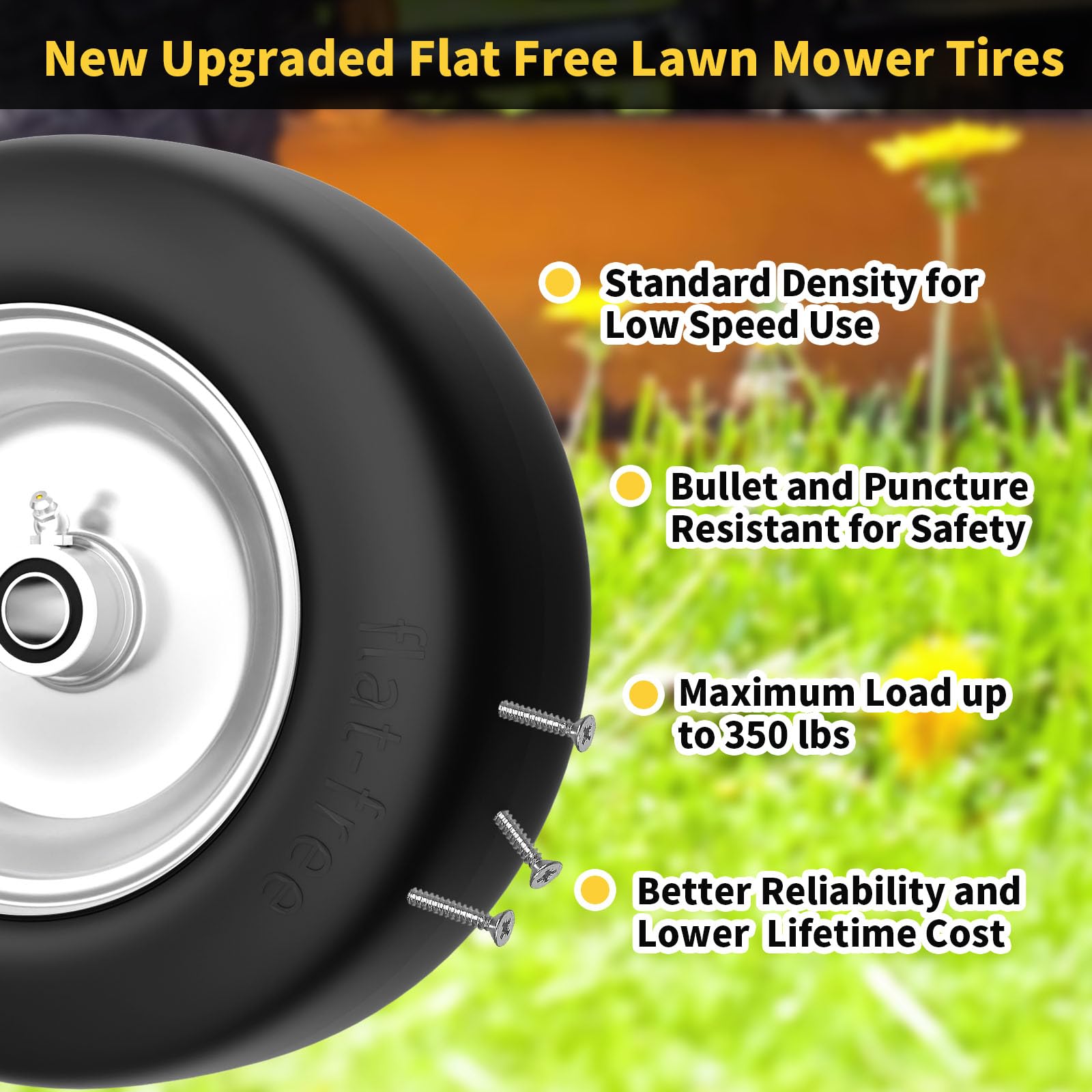 TEPU 11x4.00-5 Flat Free Solid Lawn Mower Tires - 2 Pack Gray - 350Lbs Capacity - Fits Zero Turn Mower Front - 3/4
