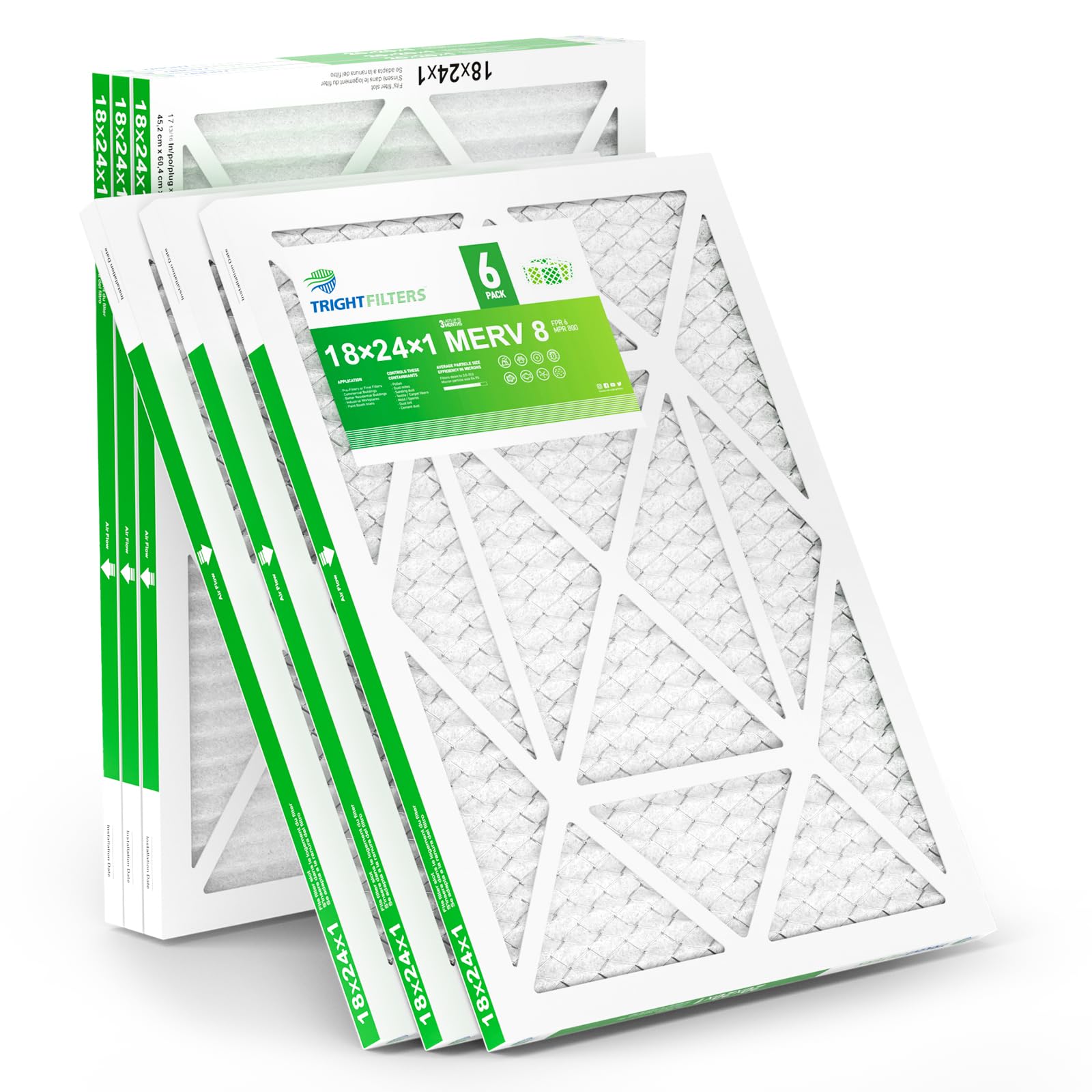 18x24x1 Air Filter MERV 8 - 6 Pack HVAC Replacement Filters for AC, Furnace & Air Conditioner (17.8x23.78x0.79) - Perfect for Home, Office & Commercial Use