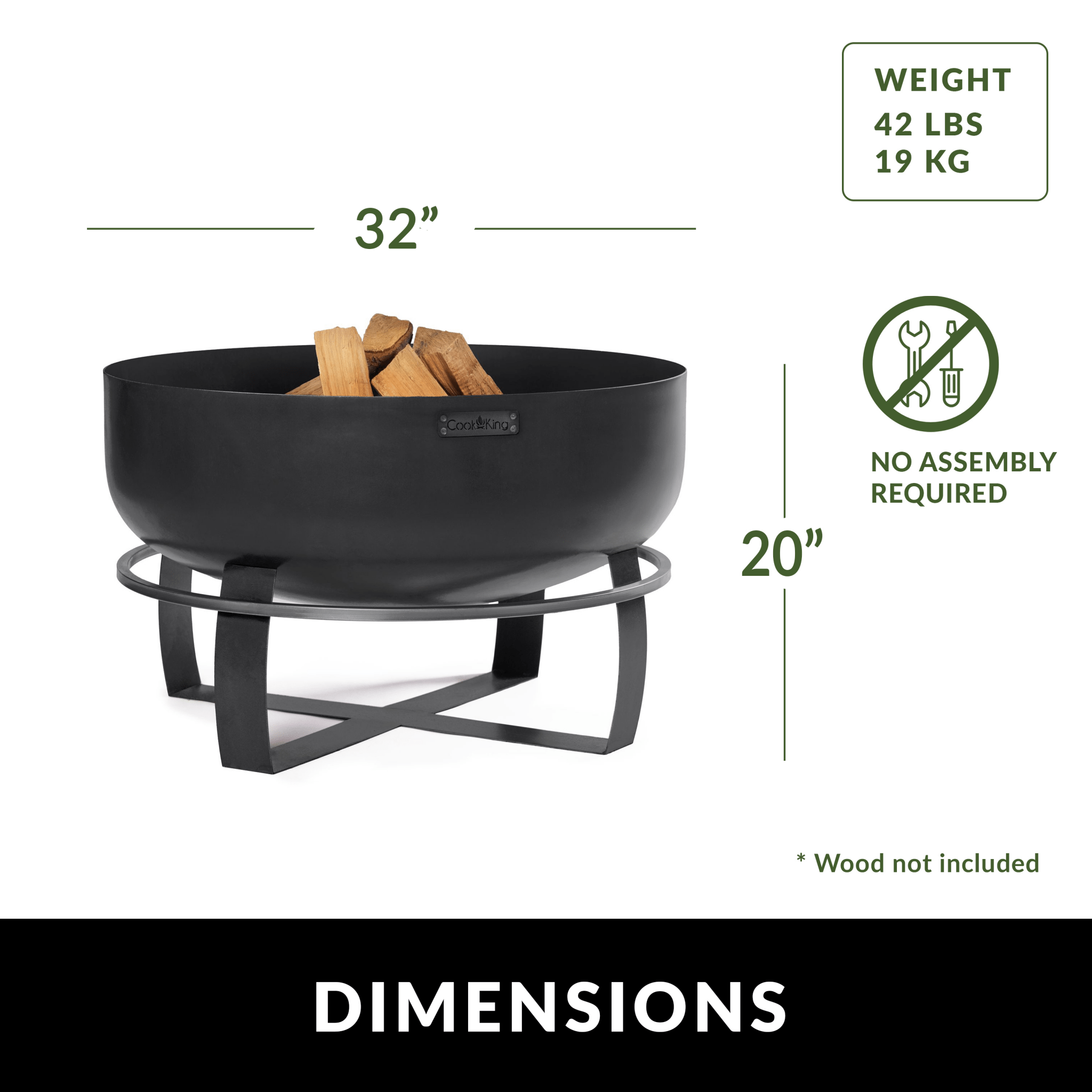Viking 32 Inch XXL Outdoor Fire Pit - Heavy Duty Steel Fire Bowl for Backyard, Patio, Camping & Garden Gatherings