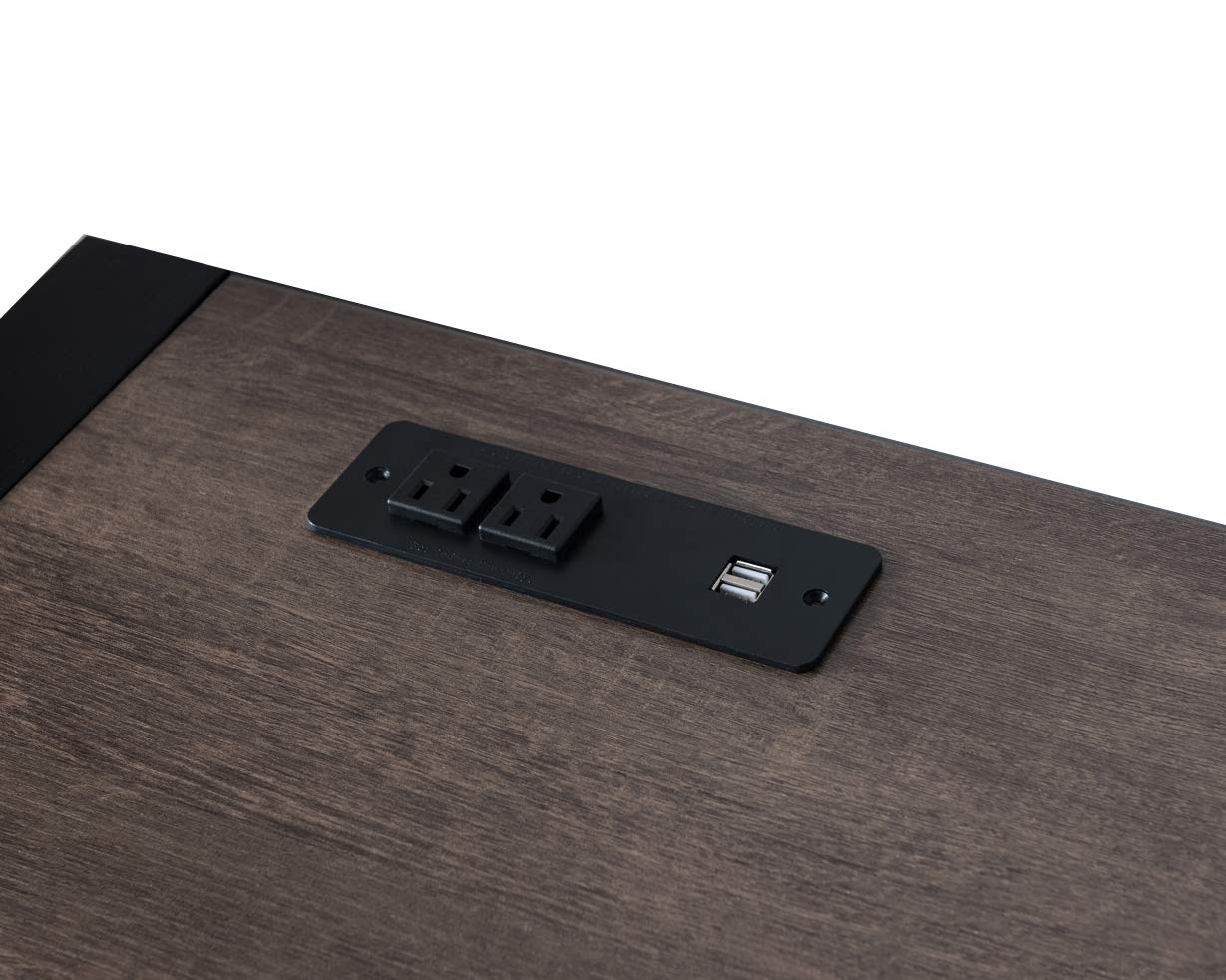 Benjara Modern Rectangular Wooden Desk with Built-in Electric Outlet & Sturdy Sled Legs - Black/Brown Home Office Desk for Work & Study | Perfect for Home Office, Study Room & Workspace
