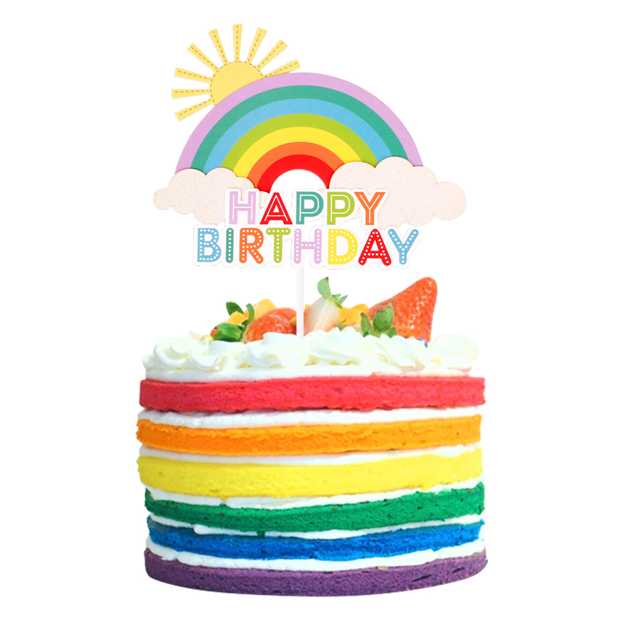 Glitter Happy Birthday Cake Toppers - Rainbow Cake Picks for Baby Shower & Birthday Party Decorations - 1 Pack - Perfect for Cupcakes, Wedding Cakes, and DIY Dessert Decorating