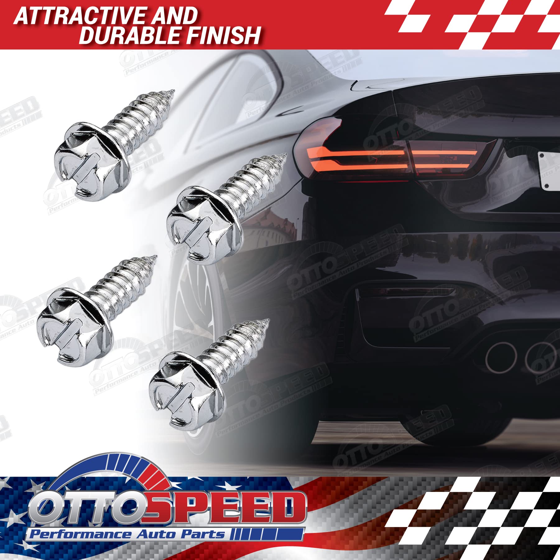 Chrome License Plate Screw Kit - Rustproof Self-Tapping Bolts for Cars, SUVs, Trucks - Easy Front & Back Installation