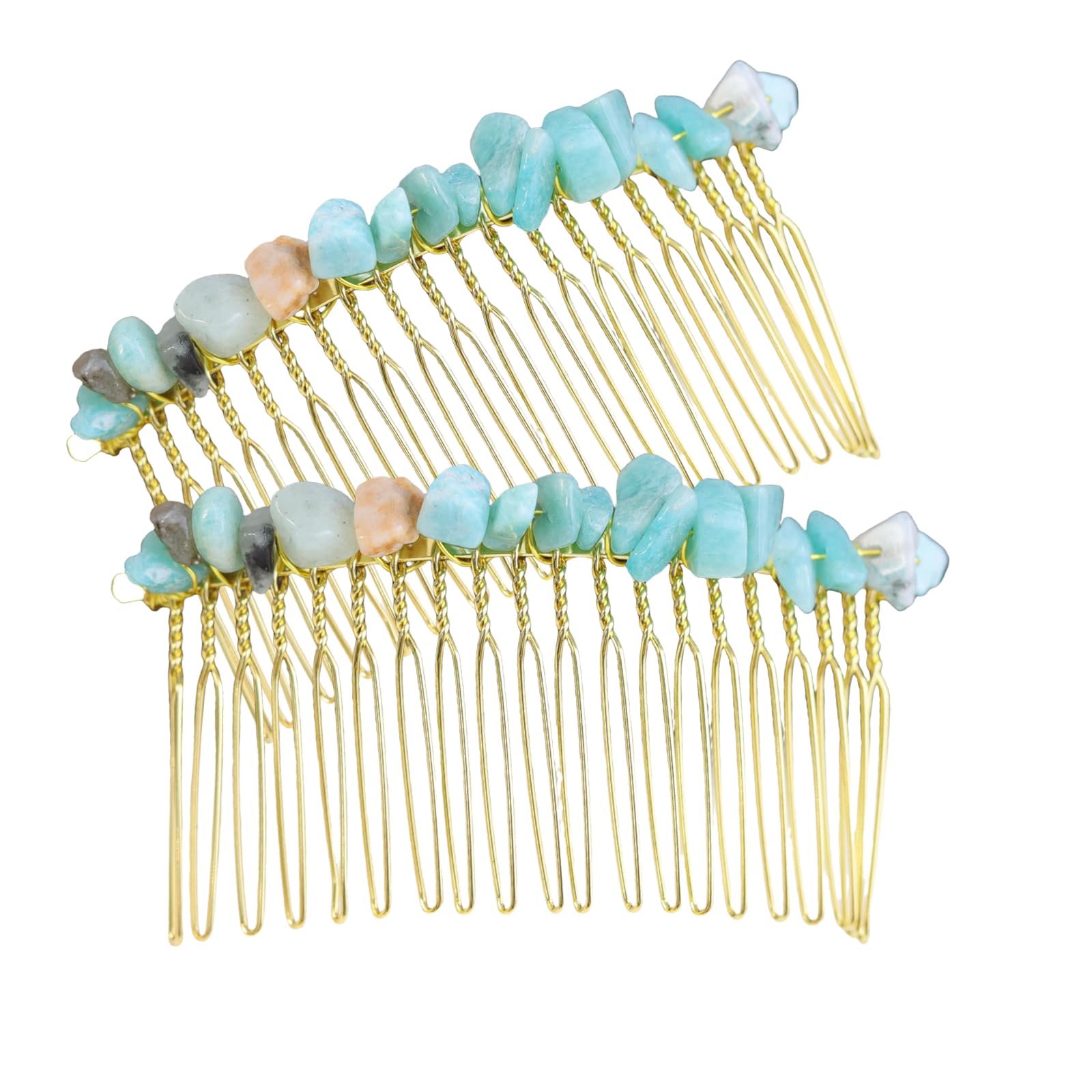 Amazonite Hair Comb Set - 2 Pack Natural Stone Hair Accessories for Women, Handmade for Weddings & Parties