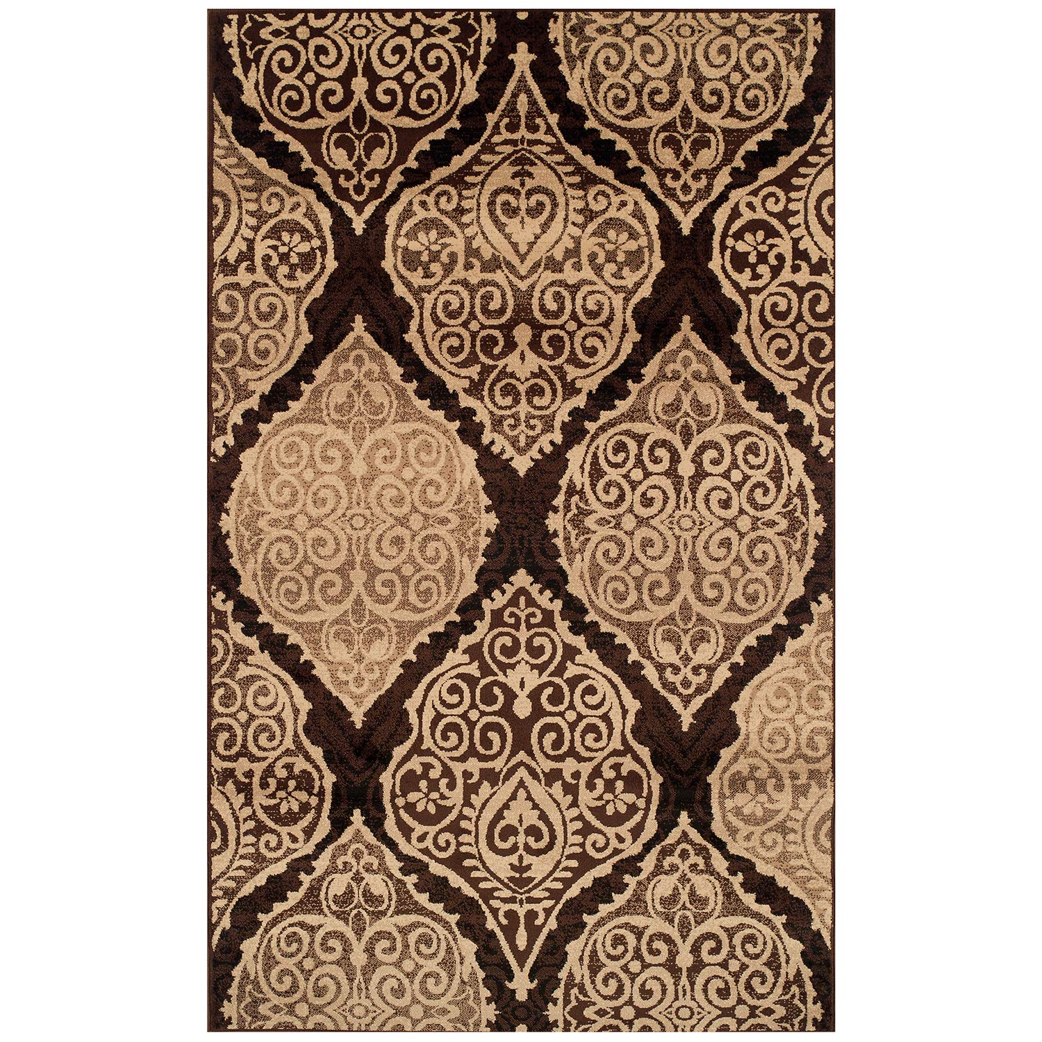 Premium Modern Damask Medallion Indoor Area Rug with Jute Backing - Non-Slip Living Room, Bedroom, Dining Room Decor - 4' x 6' Mocha Brown Rug for Home, Office & Dorm - Perfect for Cozy Spaces & High-Traffic Areas