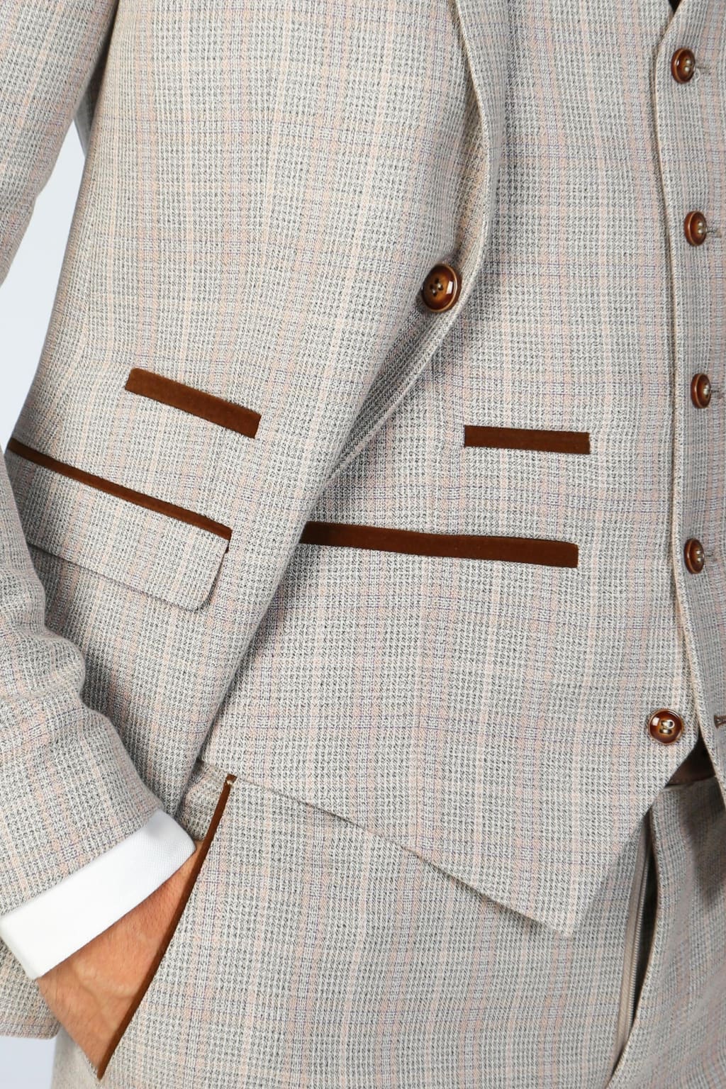 Leo Beige Check Three Piece Suit for Men - Classic Formal Business Attire for Weddings, Interviews & Special Occasions