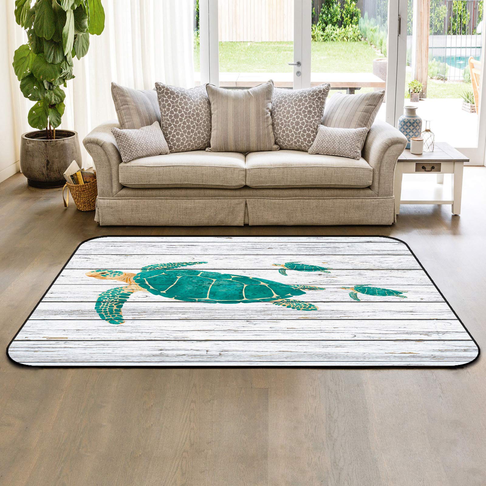 Non-Slip 4'x6' Beach Themed Area Rug - Washable Tropical Ocean Animal Print Carpet for Kids Room, Nursery, Living Room & Bedroom Decor | Perfect for Playrooms, Coastal Homes & Summer Vibes