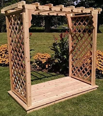 Amish-Made Covington Style Cedar Arbor with Deck - 4' Wide Walkthrough Garden Arch, Unfinished Wood for DIY Customization | Perfect for Wedding Backdrops, Garden Pathways & Outdoor Decor