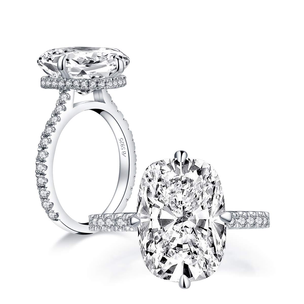 AINUOSHI 6-5ct Cubic Zirconia Engagement Ring - Cushion/Oval/Emerald Cut Solitaire in 925 Sterling Silver with Jewelry Box | Perfect for Proposals, Anniversaries & Special Occasions
