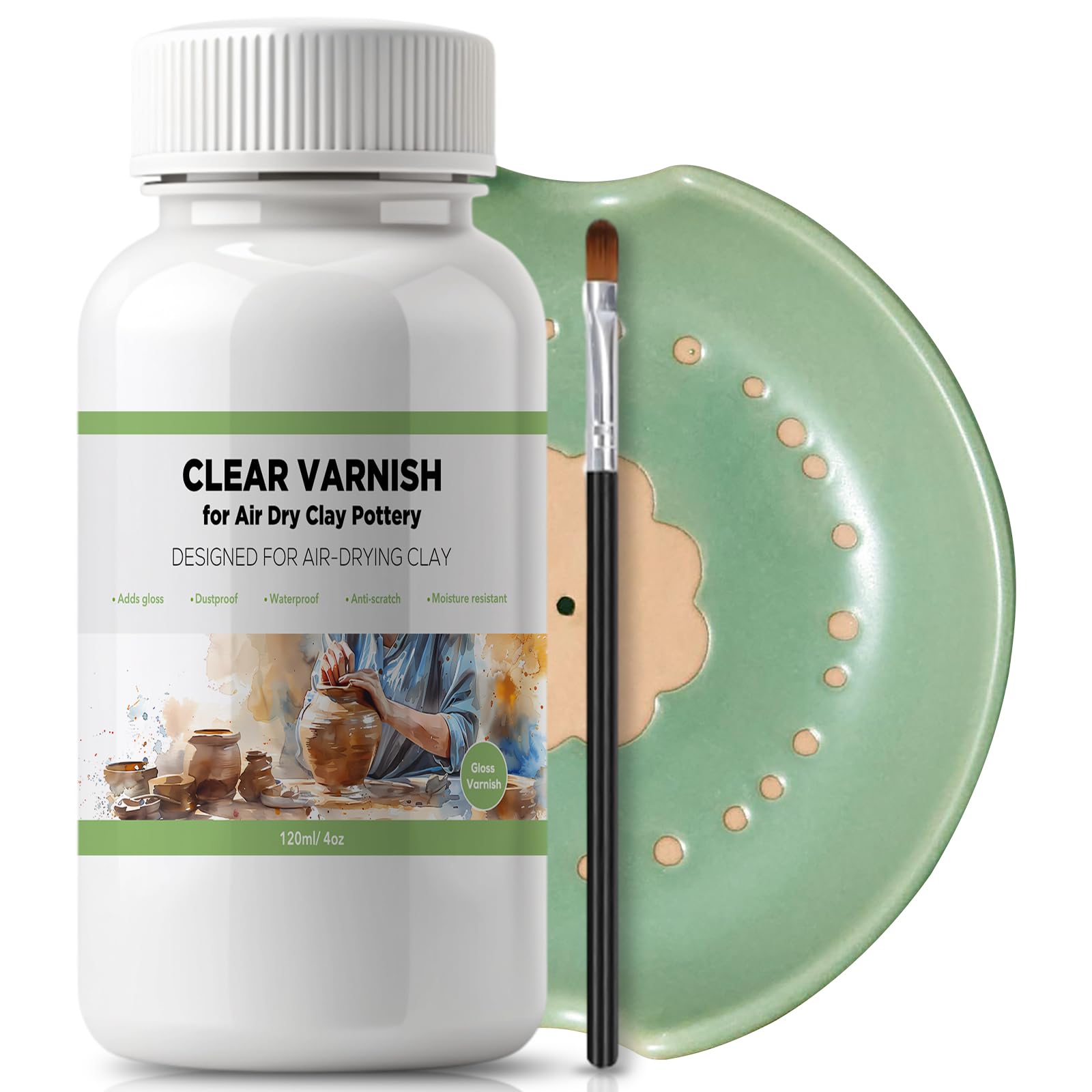 120ml Clear Glossy Air Dry Clay Varnish Sealant - Prevent Cracking, Scratches & Wear - Protective Finish for DIY Pottery, Sculptures & Crafts - Perfect for Air Dry Clay Projects, Home Decor & Art Preservation