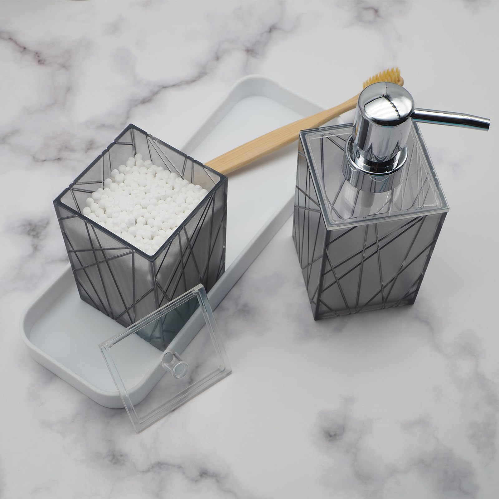 6-Piece Grey Bathroom Accessory Set - Soap Dispenser, Toothbrush Holder, Cup, Soap Dish, Toilet Brush with Holder & Q-Tip Organizer | Modern Bathroom Decor for Home, Apartment & Guest Bath Essentials
