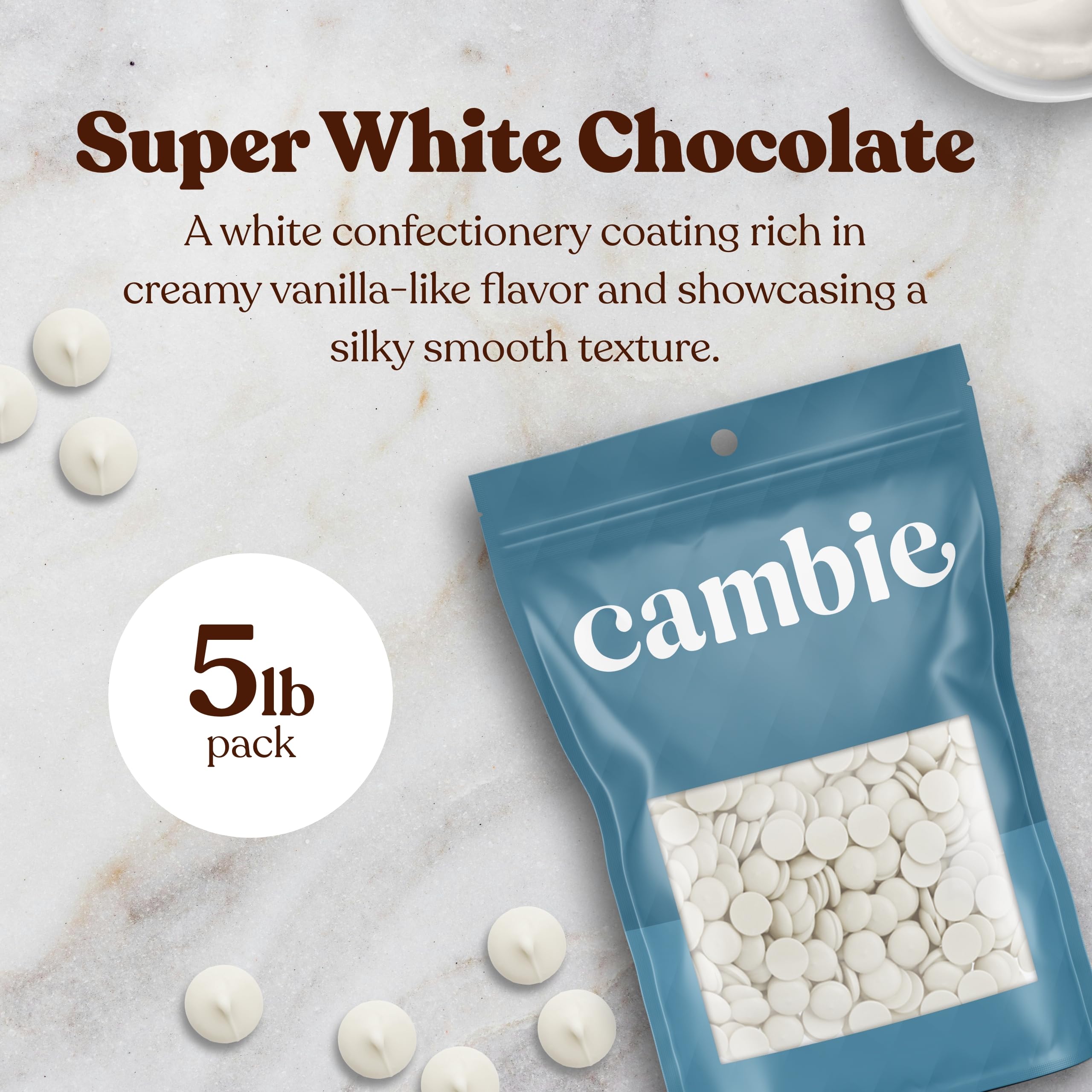 Merckens Super White Chocolate Melting Wafers - 5 lb Bulk White Candy Melts for Baking, Dipping & Decorating - Premium Baking Chocolate for Cakes, Cookies, Desserts & Candy Making - Perfect for Home Bakers & Professional Chefs