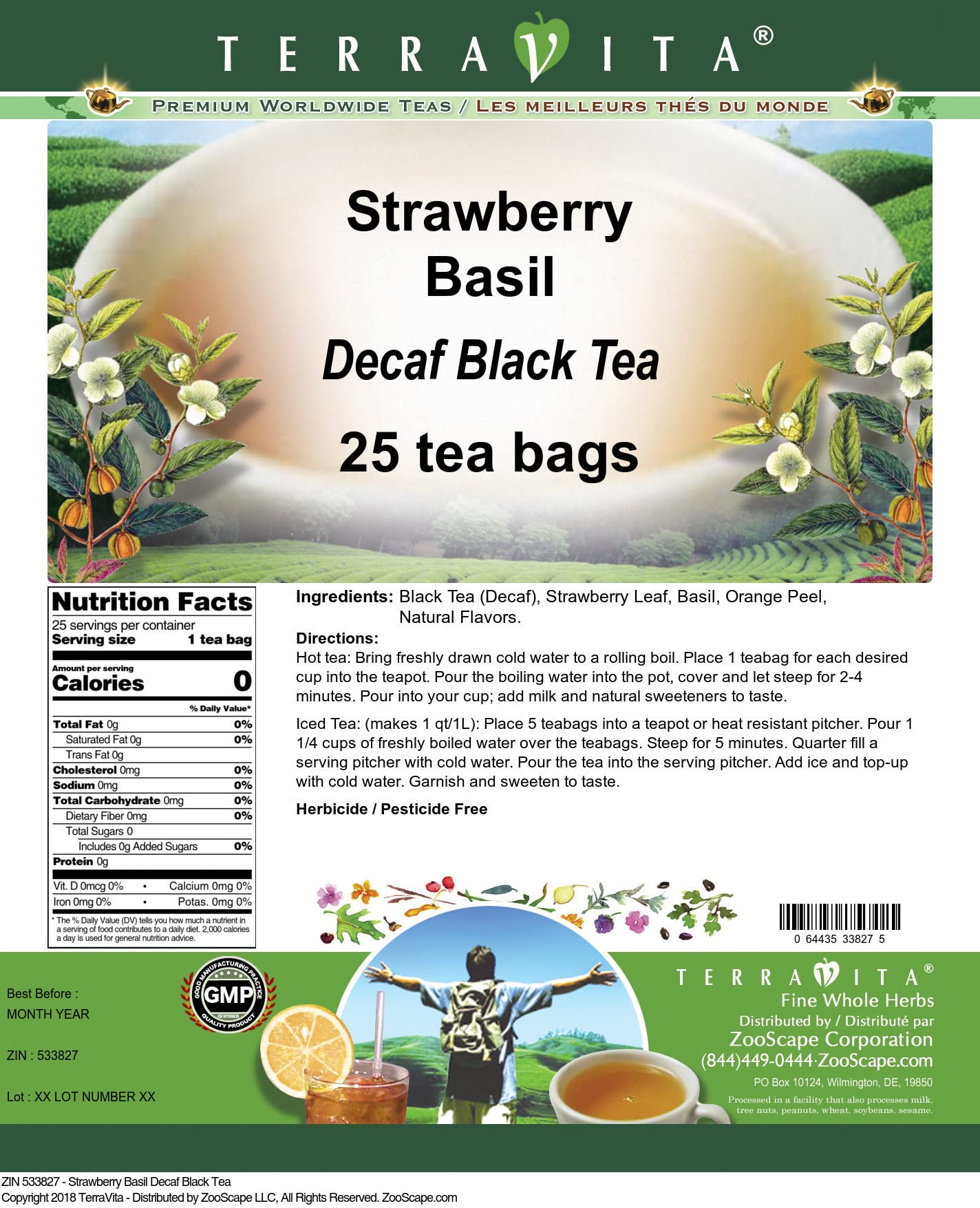 Organic Strawberry Basil Decaf Black Tea Bags - 25 Count (3 Pack) | Caffeine-Free Herbal Tea Blend | Perfect for Relaxation, Afternoon Tea & Gift Giving