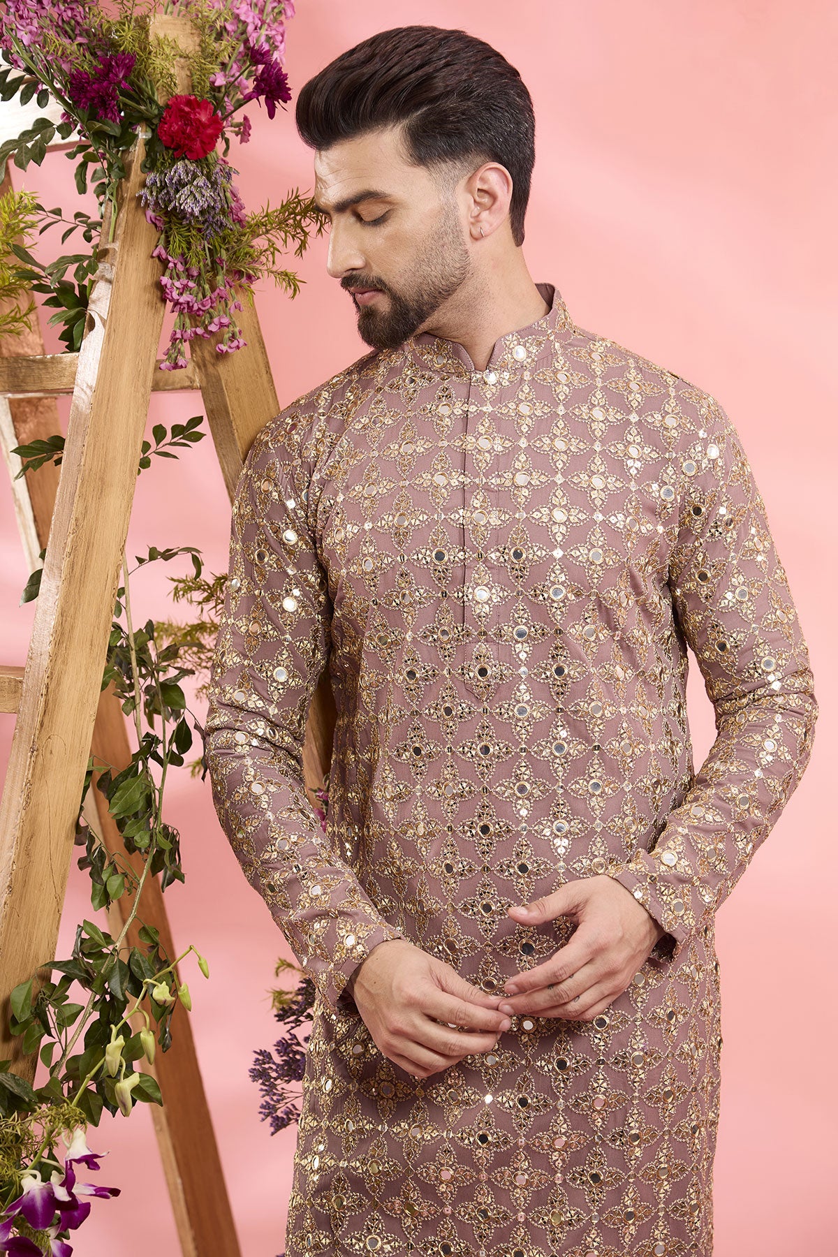 Elegant Plum Purple Georgette Kurta with Mirror Work Embroidery | Indian Ethnic Wear for Women | Perfect for Festivals, Weddings & Special Occasions