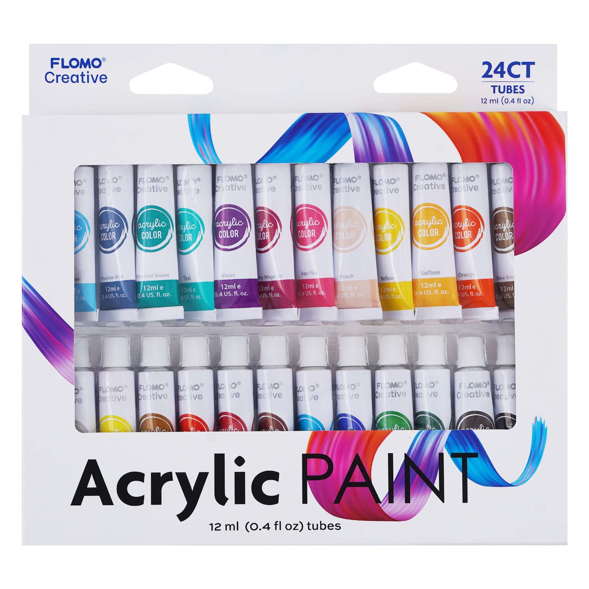 24Pc Acrylic Paint Set - 12ml Tubes, 24 Vibrant Colors - Perfect for Canvas Painting, DIY Crafts & Art Projects