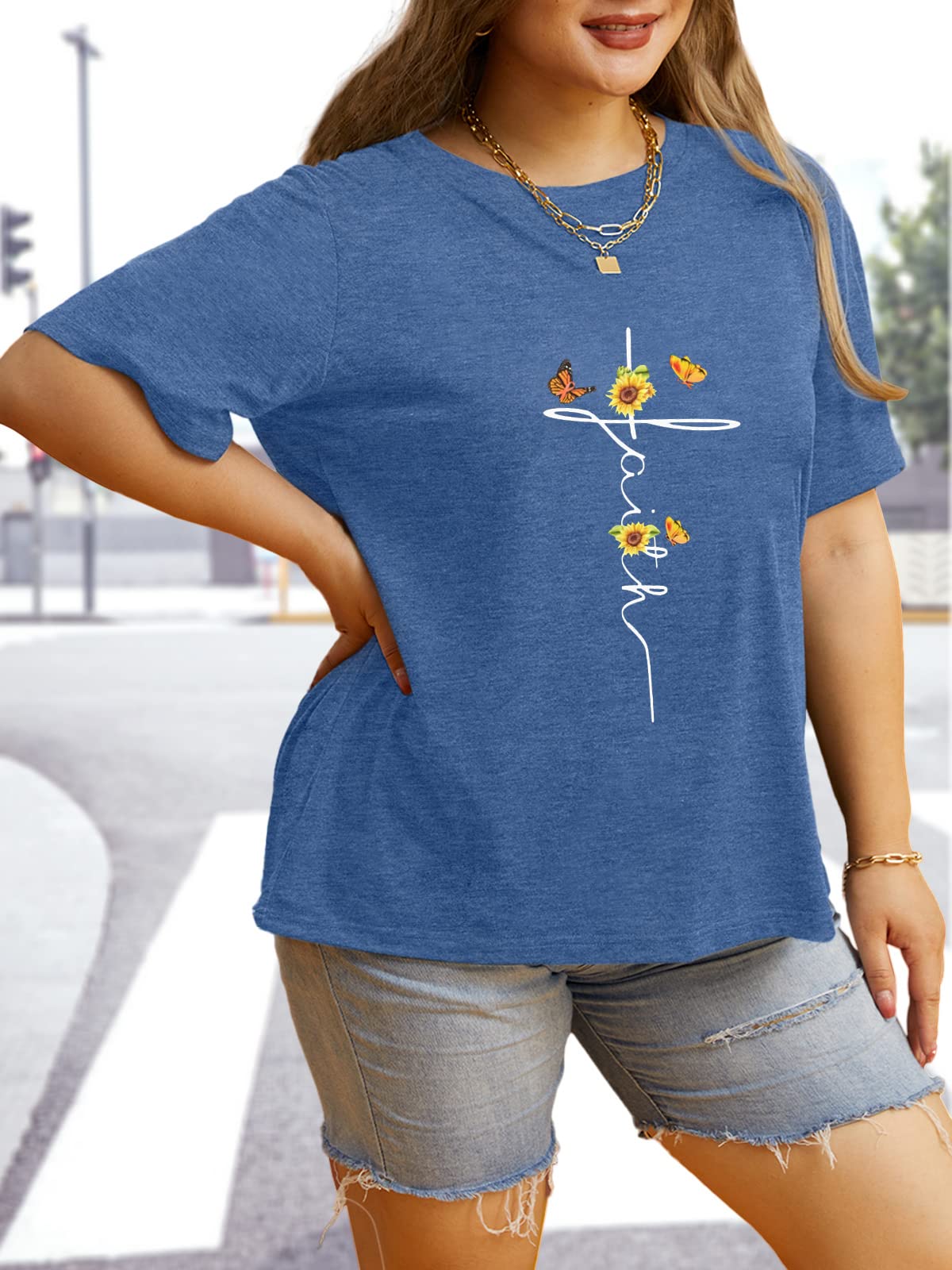 HDLTE Women's Plus Size Casual Short Sleeve Graphic T-Shirts - Oversized Comfort Fit Tee for Everyday Wear, Lounge & Street Style