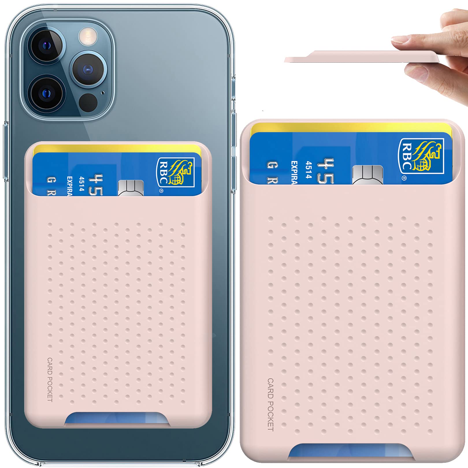 RFID Blocking Adhesive Card Holder for Back of Phone Case - Reusable Stick-On Wallet for All Smartphones (Pink) - Perfect for Contactless Payments, ID Cards & Transit Passes