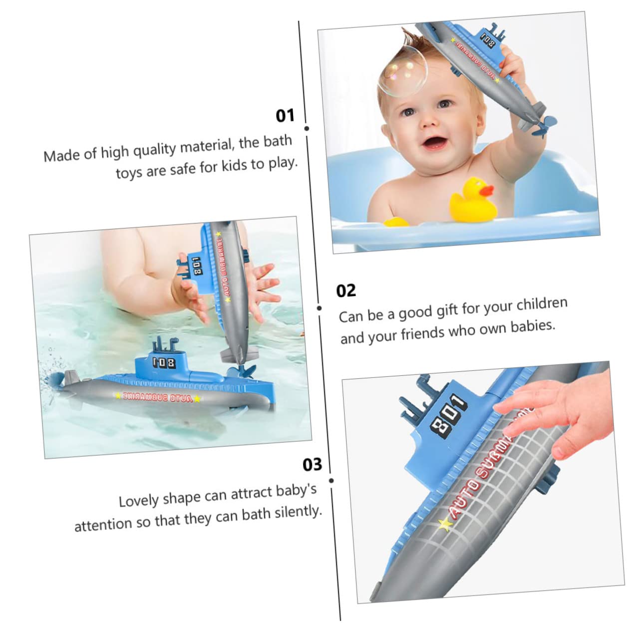 2 Pack Wind Up Swimming Submarine Bath Toys for Kids - Fun Water Spraying Clockwork Swim Toys for Bathtub, Pool & Outdoor Play