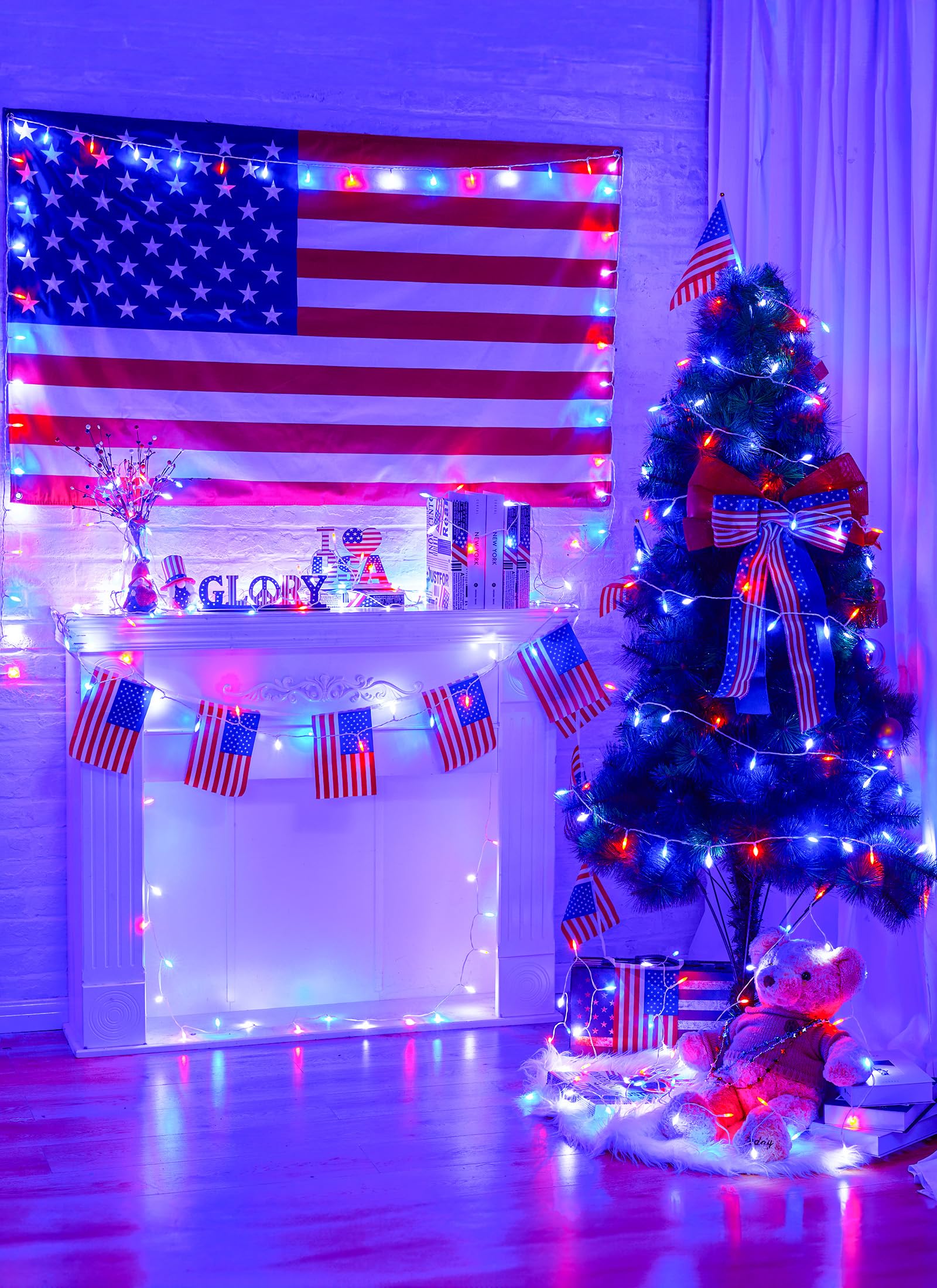 4th of July LED String Lights - 20 Waterproof Patriotic Lights for Outdoor Decor