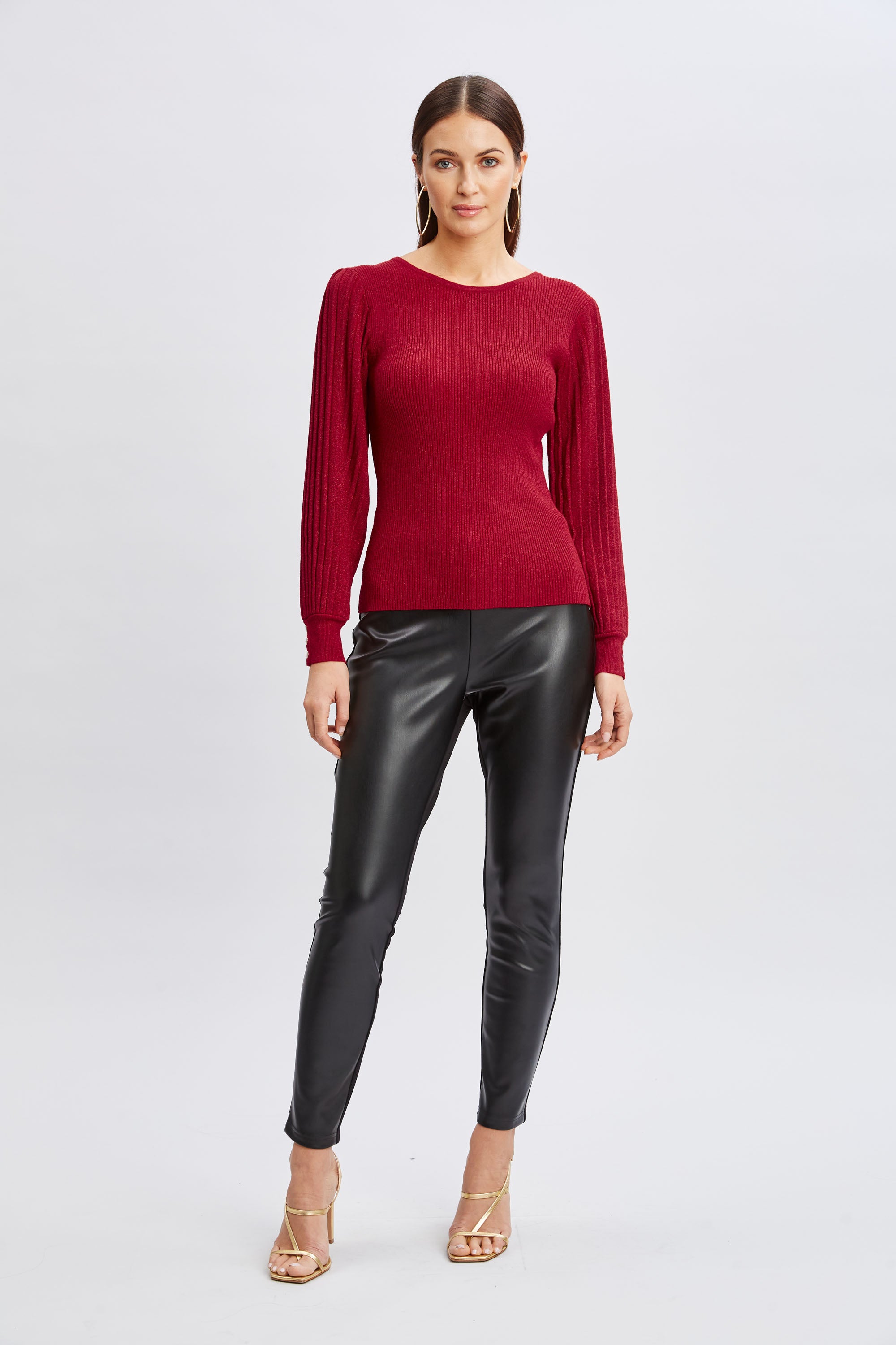 Tahari Women's Metallic Pleated Sleeve Sweater - Elegant Knit Top for Work, Party & Holiday Outfits