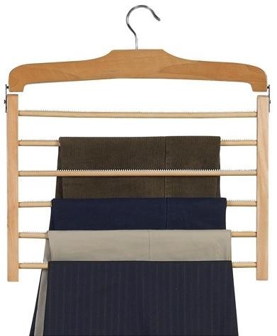 Natural Wooden Multi-Pant Hanger - Space Saving Closet Organizer for Trousers, Jeans & Skirts - Perfect for Home, Dorm & Office Wardrobe Organization