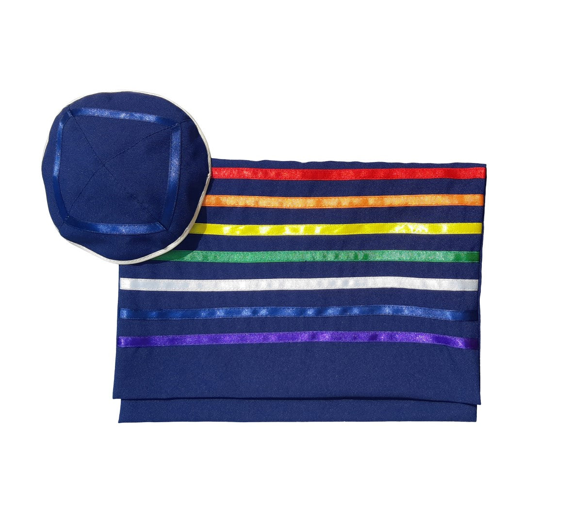 Handmade Rainbow Tallit Prayer Shawl - Joseph's Coat of Many Colors Jewish Prayer Scarf - Blue Bar Mitzvah Tallis Set with Matching Bag - Perfect for Synagogue Services, Jewish Weddings & Coming-of-Age Ceremonies