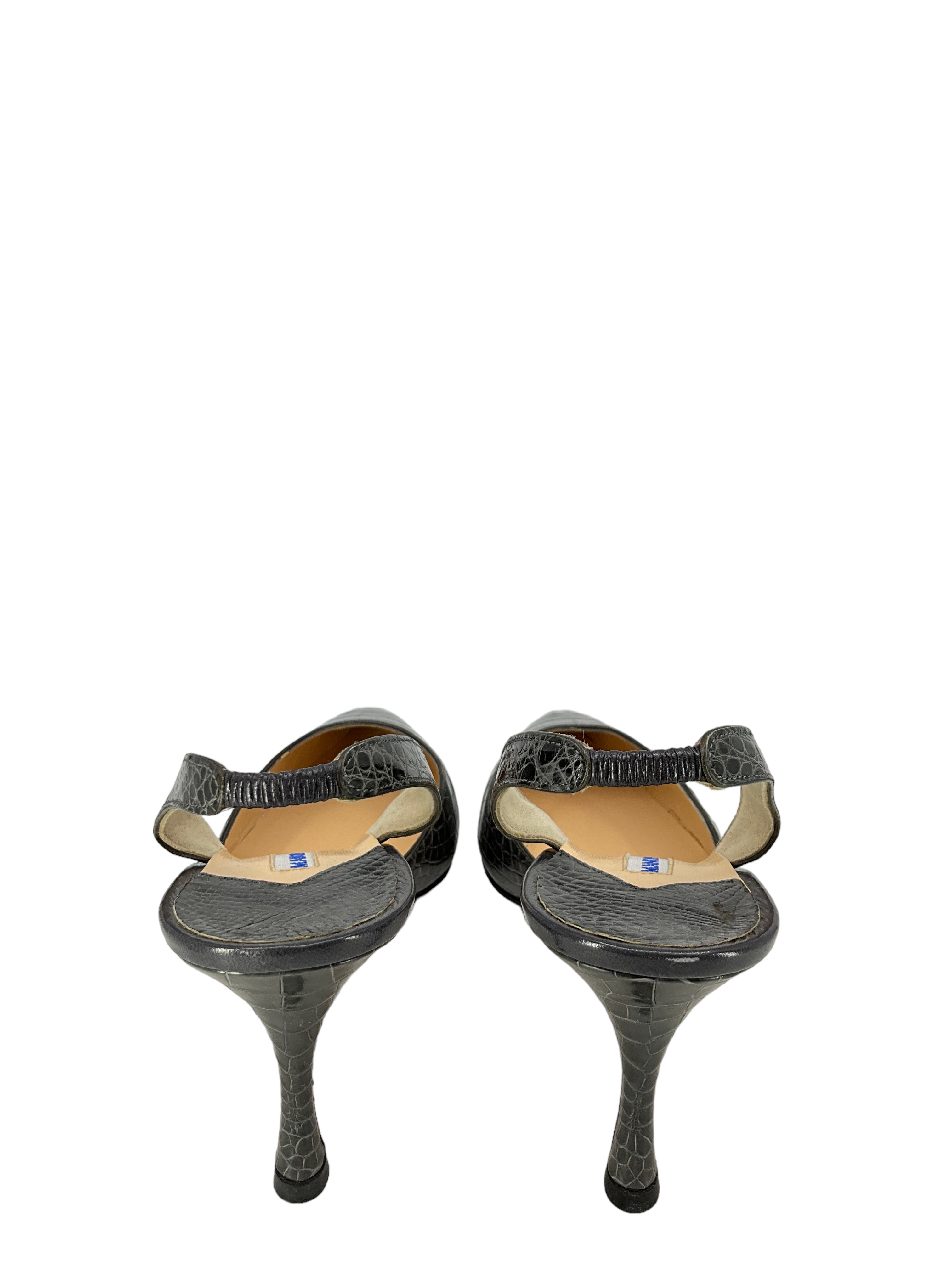 Manolo Blahnik Gray Alligator Leather Slingback Heels Women's Size 11 - Perfect for Evening Parties & Special Occasions