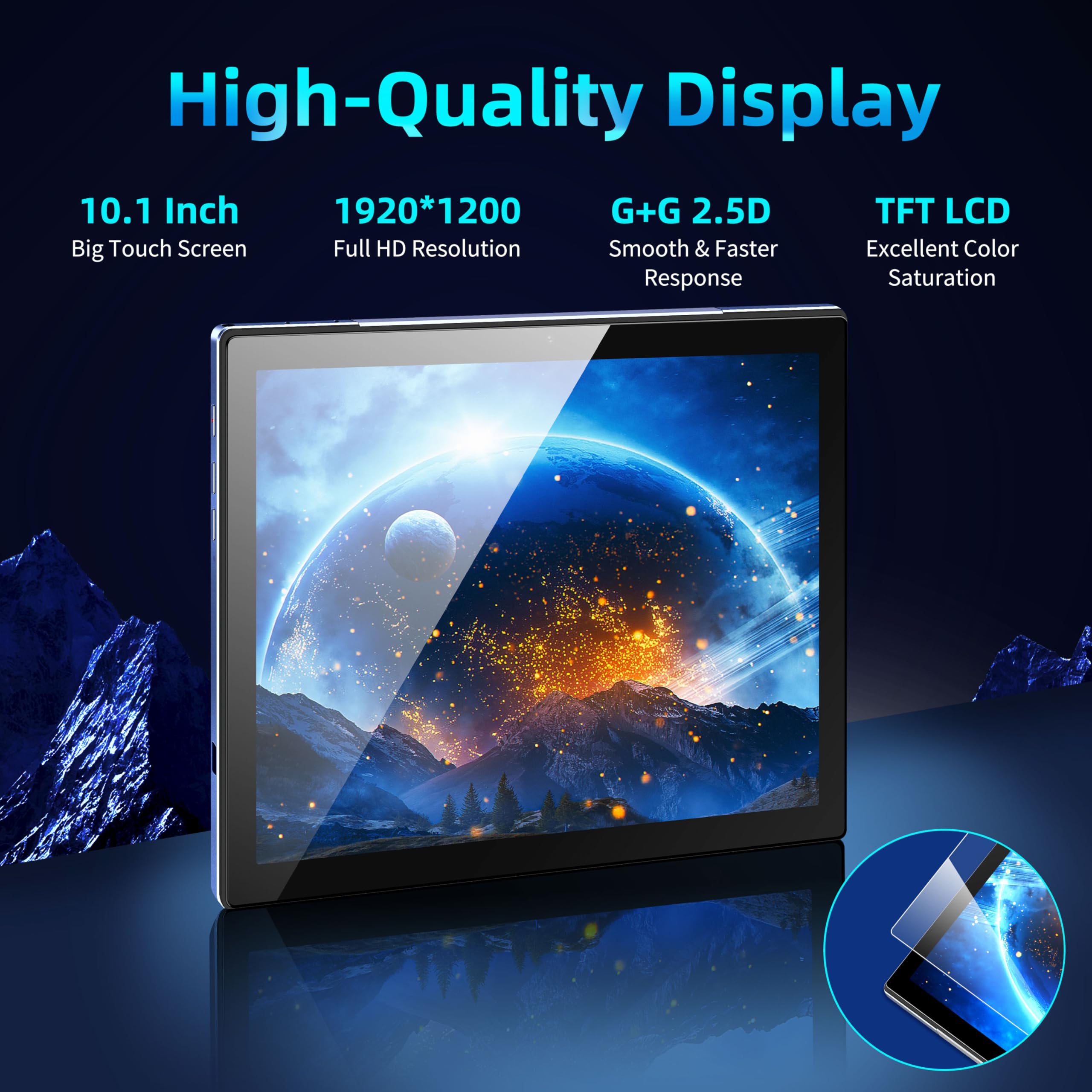BYYBUO 10.1 Inch Android 12 Tablet - 4GB RAM 128GB ROM, Full HD 1920x1200 Display, Octa-Core Processor, 7000mAh Battery - Dual Camera (5MP+13MP), Dual-Band WiFi, Bluetooth, GPS - Perfect for Work, Study & Entertainment - Premium Metal Body Tablet