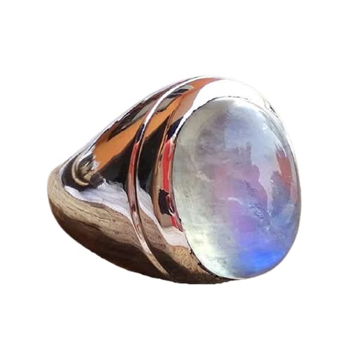 Natural Rainbow Moonstone Cabochon Unisex Ring - 925 Sterling Silver Statement Ring for Men & Women - Arabic Islamic Fine Jewelry, Signet Cocktail Ring - Perfect Wedding Gift, Anniversary Present & Special Occasion Jewelry (Ideal for Evening Events, Date Nights & Formal Wear)