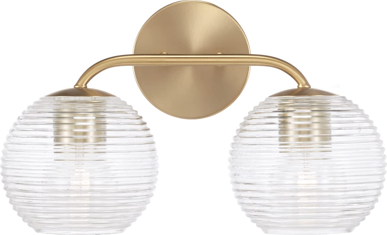 Capital Lighting 149921MA-544 Dolan 2-Light Vanity Bathroom Fixture - Clear Ribbed Glass Globe, Art Deco Transitional Style, 200W, 10