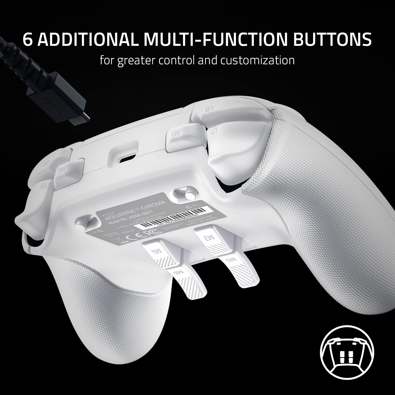 Razer Wolverine V2 Chroma Wired Gaming Controller for Xbox Series X|S, Xbox One & PC - RGB Lighting, Remappable Buttons, Mecha-Tactile Switches, Trigger Stops - White - Perfect for Competitive Gaming & Esports Tournaments