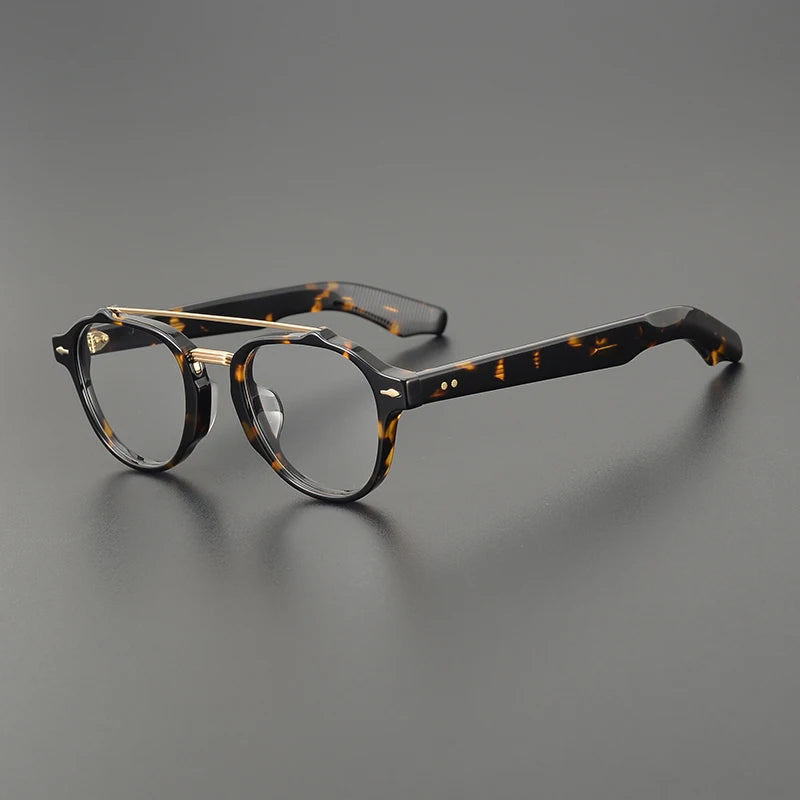 Stylish Unisex Black Acetate & Alloy Round Eyeglasses with Double Bridge - Full Rim Frame (68mm Lens Width) - Perfect for Reading, Work, and Everyday Fashion